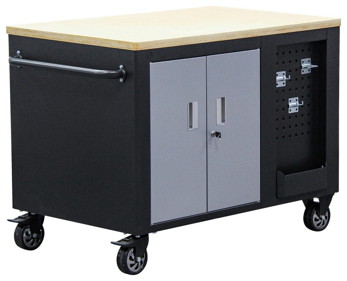 Werkstattwagen 10 Schubladen Schwarz/silberfarben B: 115 Cm - Silberfarben/Schwarz, Basics, Holz/Metall (115/88,6/74cm)