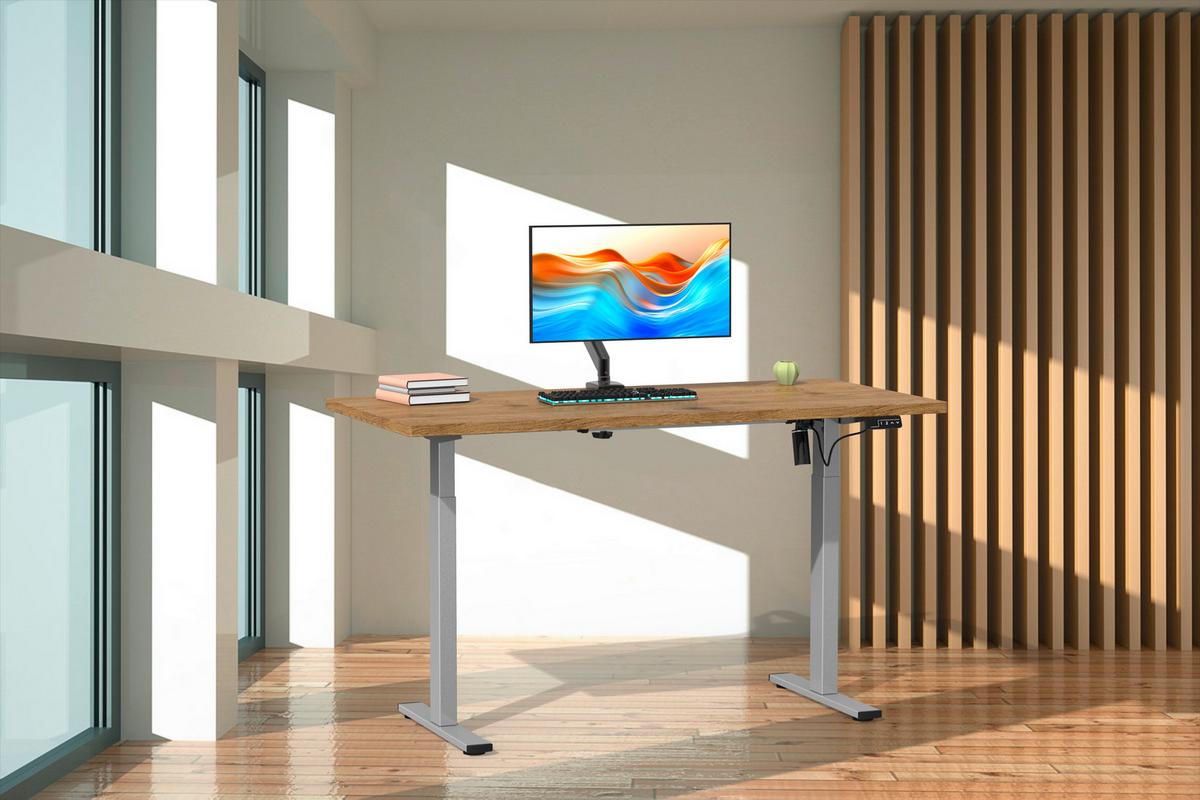 Schreibtisch E-Lona Honigeiche B: 50 cm - Honigeiche/Silberfarben, Design, Holzwerkstoff/Metall (110/50/71cm) - MID.YOU