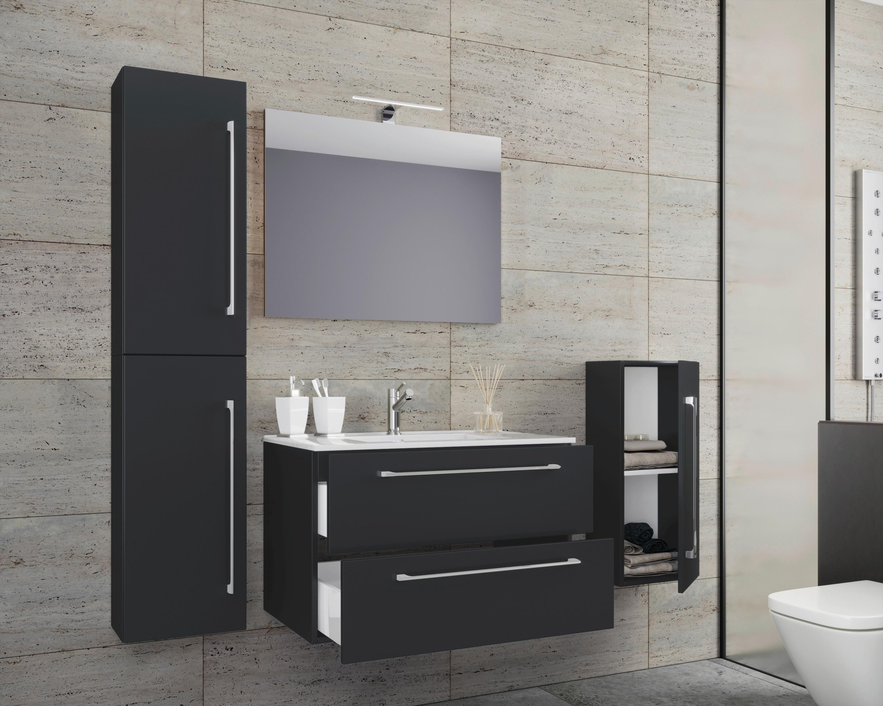 Badezimmer Badinos 5-Teilig Schwarz B: 126 cm - Schwarz/Weiß, MODERN, Keramik/Holzwerkstoff (126cm) - MID.YOU