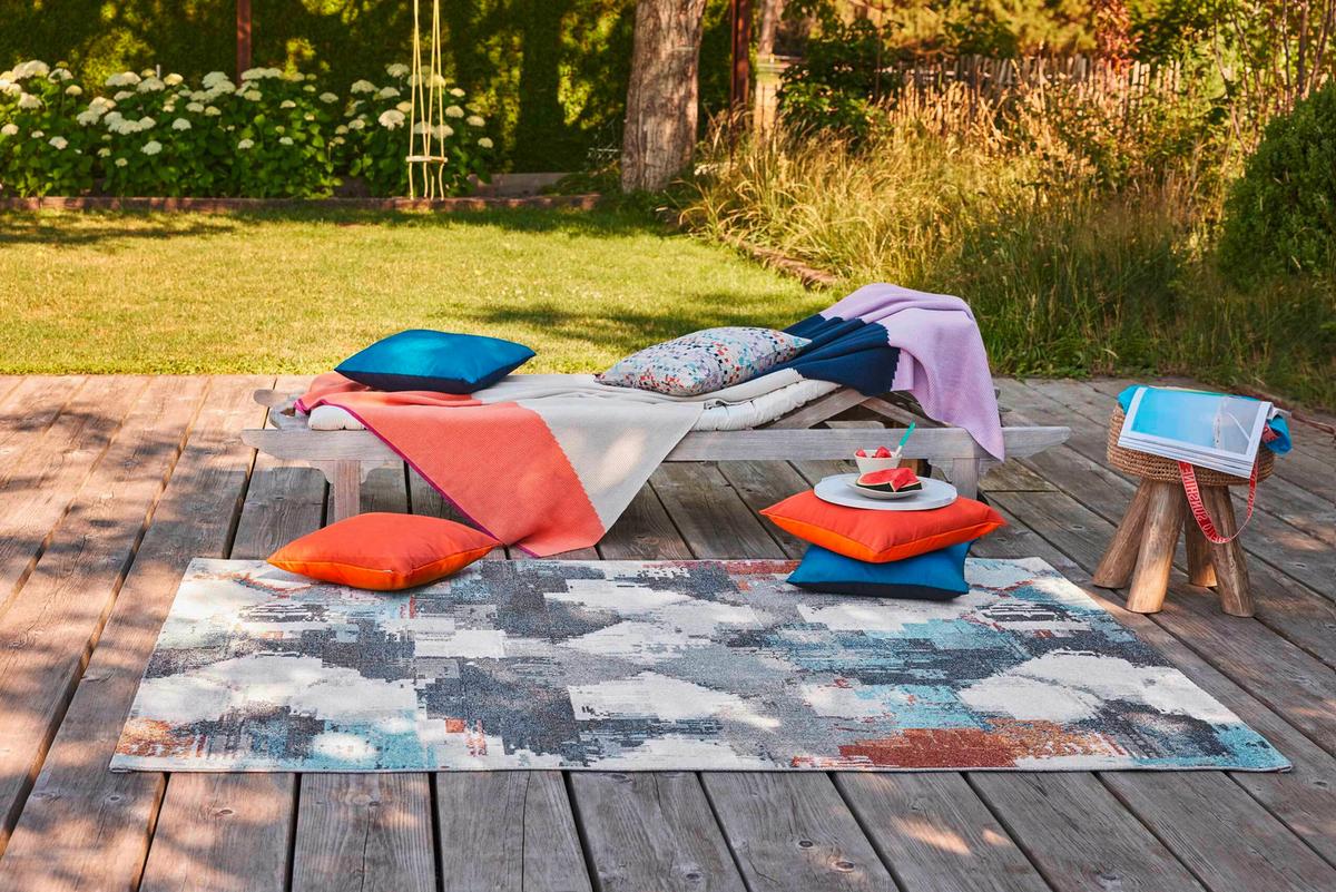 Outdoorteppich Multicolor, BxL: ca. 160x225cm - Türkis/Creme, Design, Textil (160/225cm) - Esprit