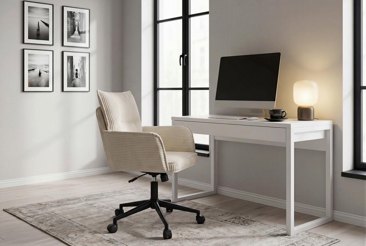 Drehstuhl Valencia Beige B: 58,5 cm - Beige/Schwarz, MODERN, Textil/Metall (58,5/88/95/63cm) - Livetastic