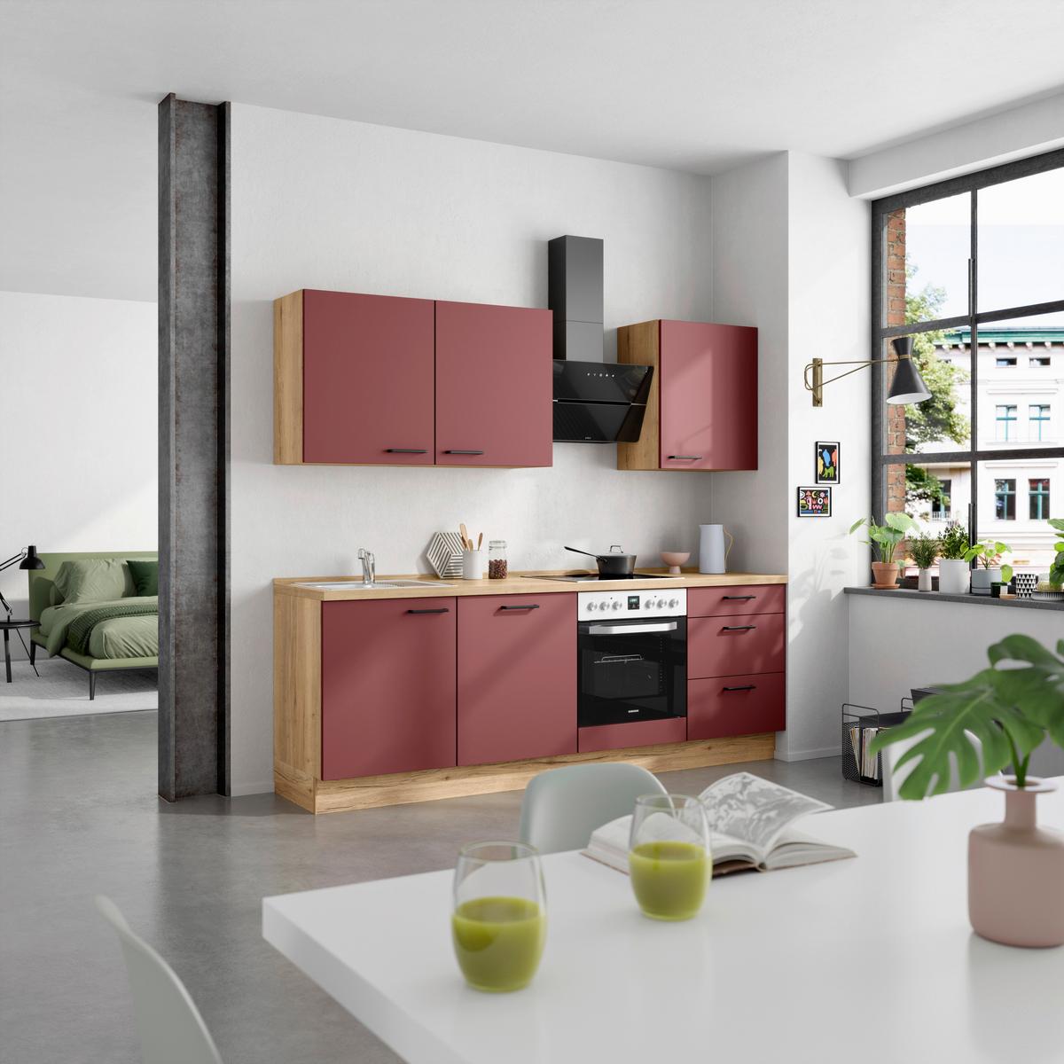 Küchenleerblock Easytouch High-Line, H9 Rechts - Eichefarben/Rot, MODERN, Holzwerkstoff (240cm) - Nobilia