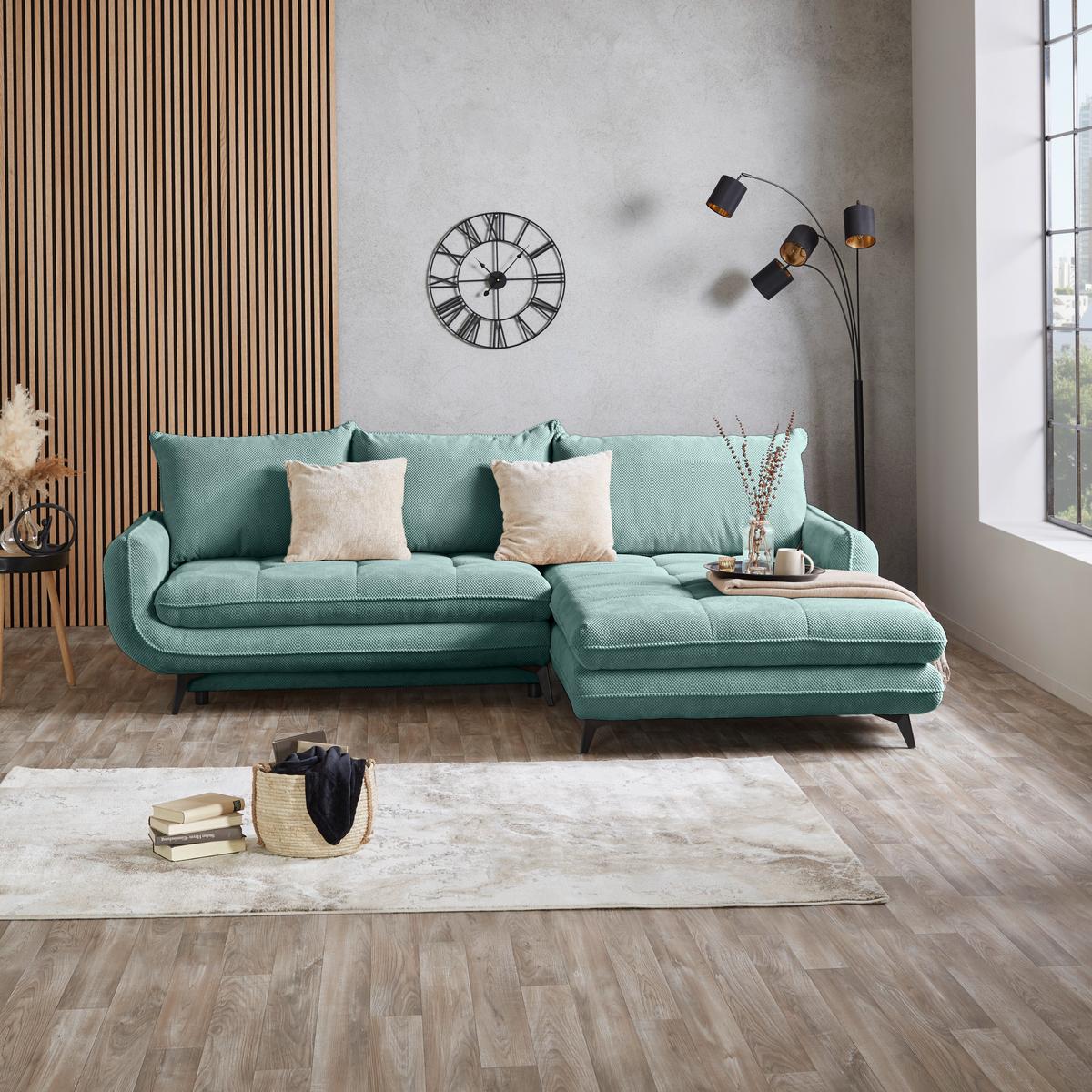 Ecksofa Wave - Türkis/Schwarz, MODERN, Holz/Textil (266/189cm)