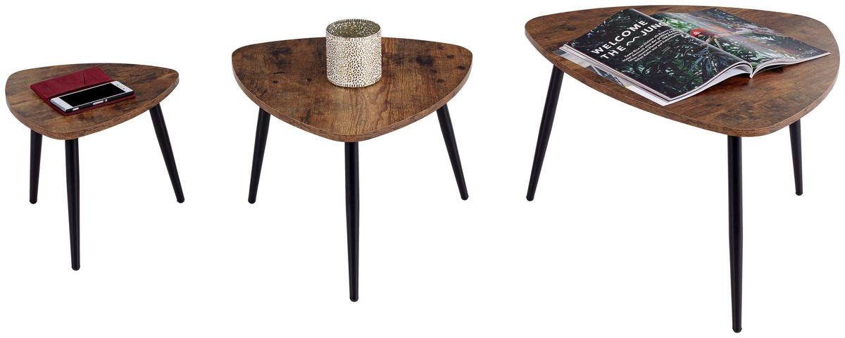 Couchtisch 3er Set Rocky, Naturfarben/schwarz - Schwarz/Naturfarben, MODERN, Holzwerkstoff/Metall (62/48/34,5/41/35/30cm) - Luca Bessoni