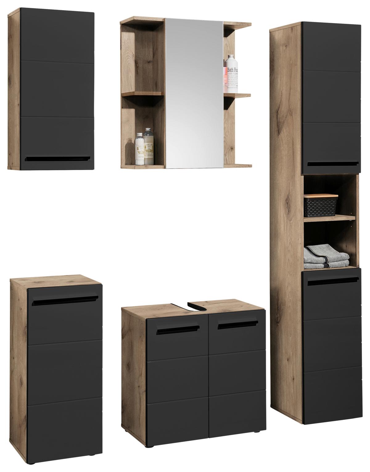 Waschbeckenunterschrank Vista B: 60 cm Eiche Dekor/Schwarz - Eichefarben/Schwarz, Basics, Holzwerkstoff (60/62/31cm) - MID.YOU