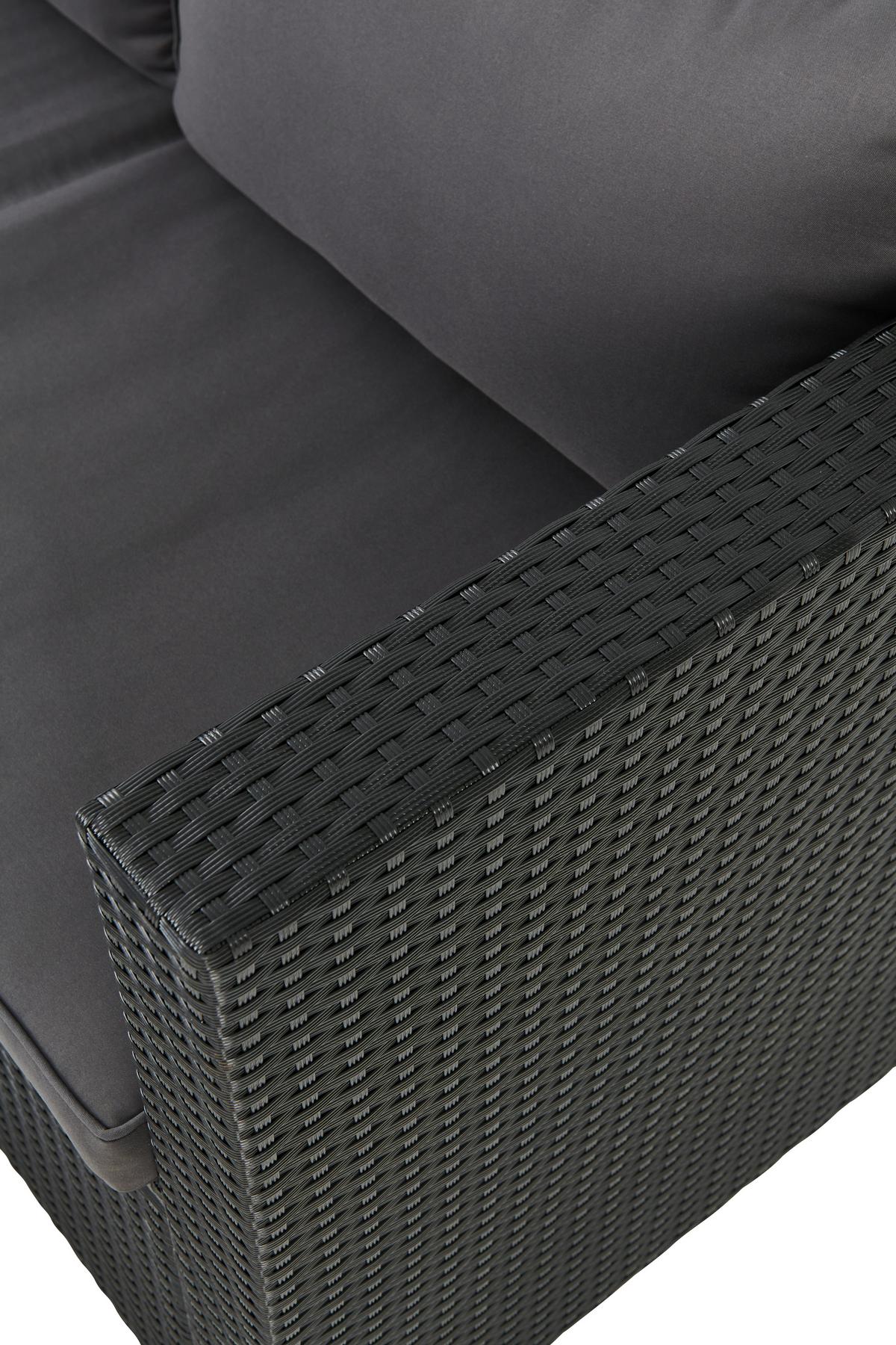 Loungegarnitur 3-Tlg. Bergen Stahl/Polyrattan mit Kissen - Dunkelgrau/Schwarz, MODERN, Glas/Kunststoff