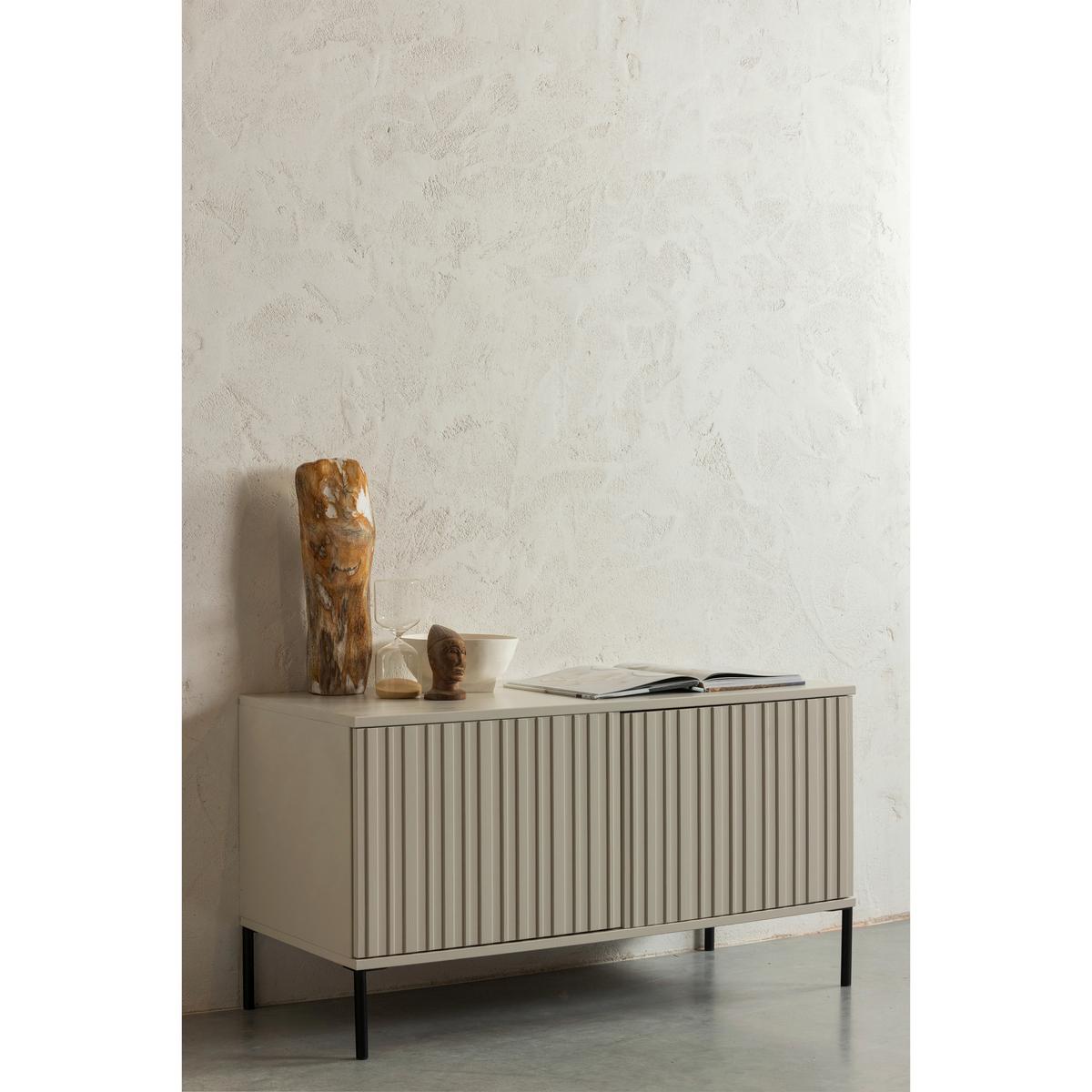 LOWBOARD Gravure Grau B: 100cm - Schwarz/Grau, Design, Holz (100/56/44cm) - Livetastic
