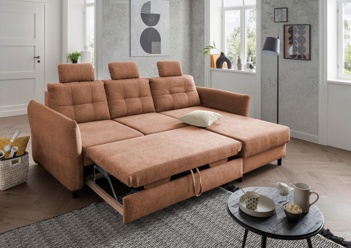 Ecksofa Brizzini Koralle S: 250-280x176 cm - Koralle/Beige, MODERN, Textil (250-280/176cm) - Livetastic