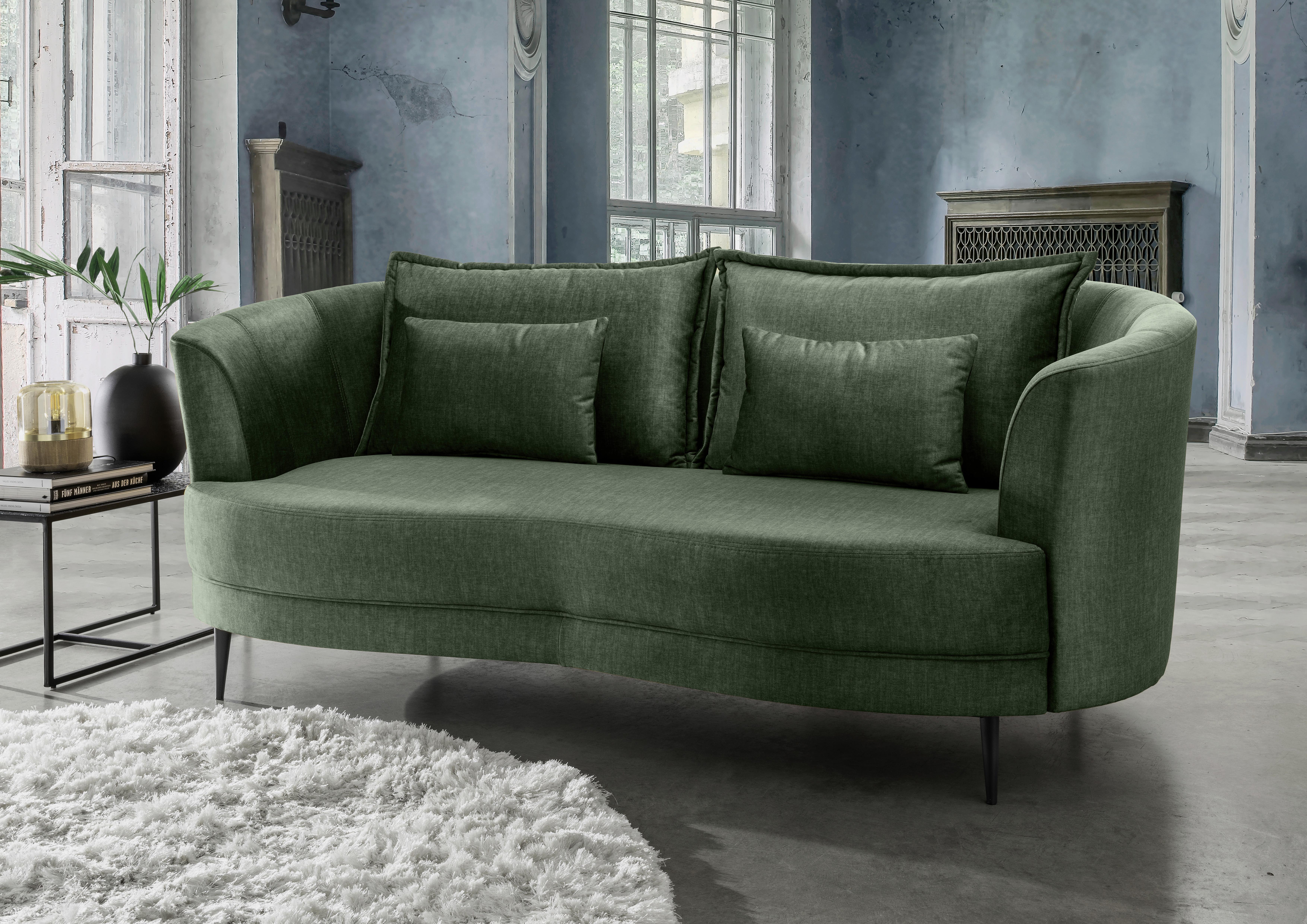 3-Sitzer-Sofa Pistaccio D.grün, Rücken Echt B: 209 cm - Dunkelgrün/Schwarz, MODERN, Textil (209/85/101cm) - Livetastic