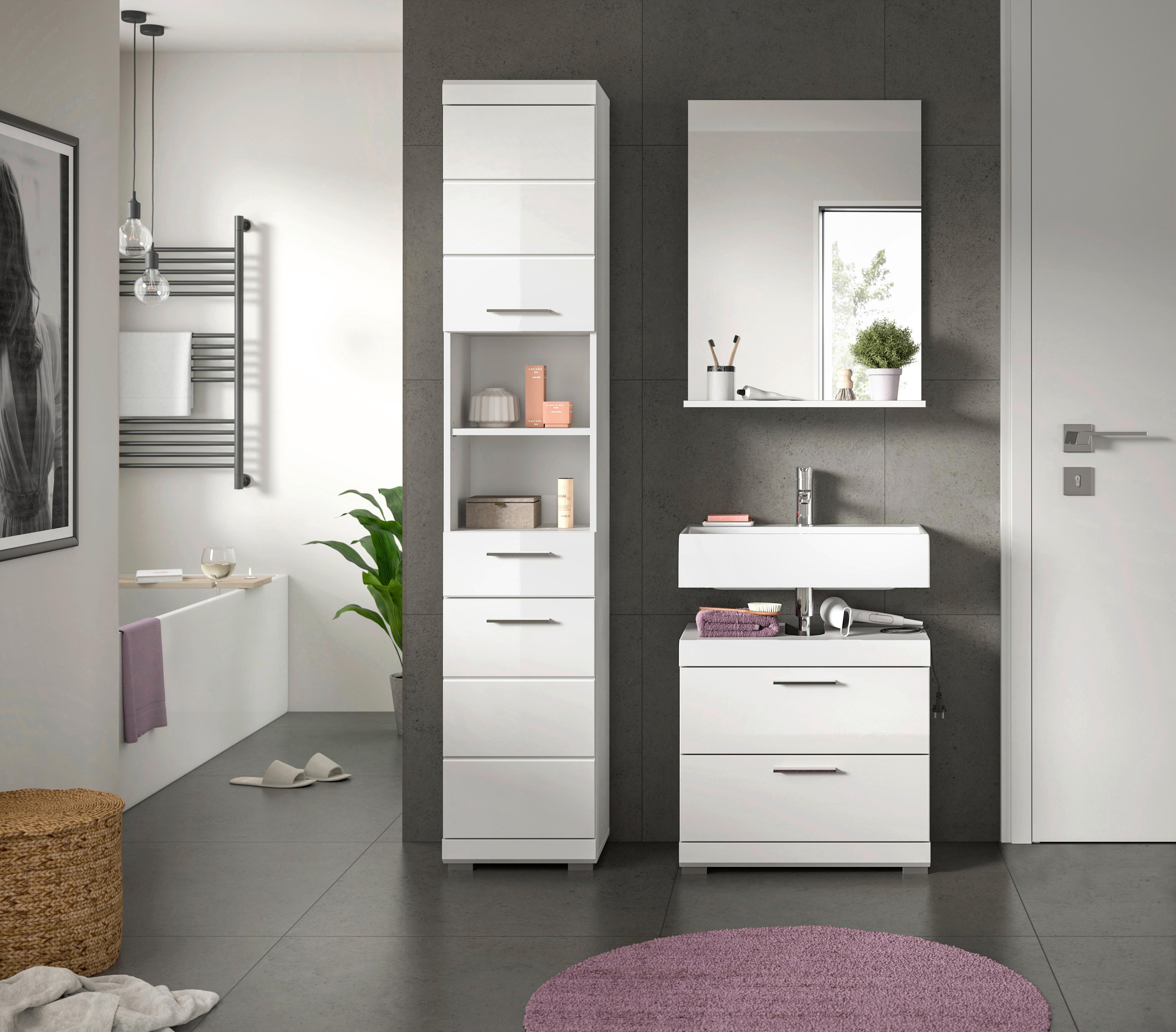 Badezimmer Scout Weiß B: 97 cm - Weiß Hochglanz/Silberfarben, MODERN, Glas/Holzwerkstoff (97cm) - MID.YOU