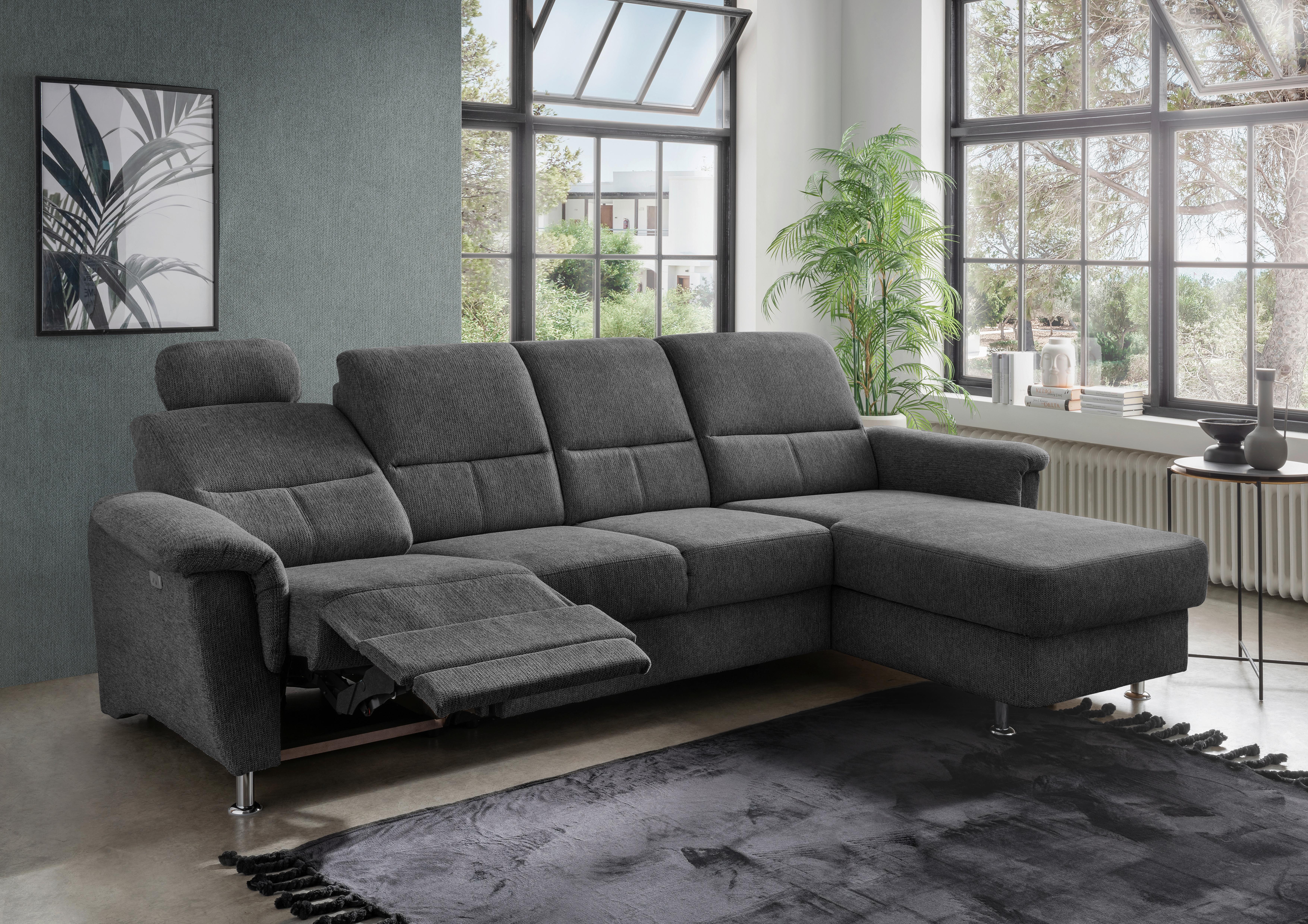 Ecksofa mit Relaxfunktion Parole Anthrazit Chenille - Chromfarben/Anthrazit, KONVENTIONELL, Textil (292/165cm) - Livetastic