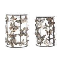 KONFERENČNÍ STOLEK FARFALLE SET 2PCS - šedá/barvy zlata, Basics, kov/sklo (55/41,3/41,3cm)