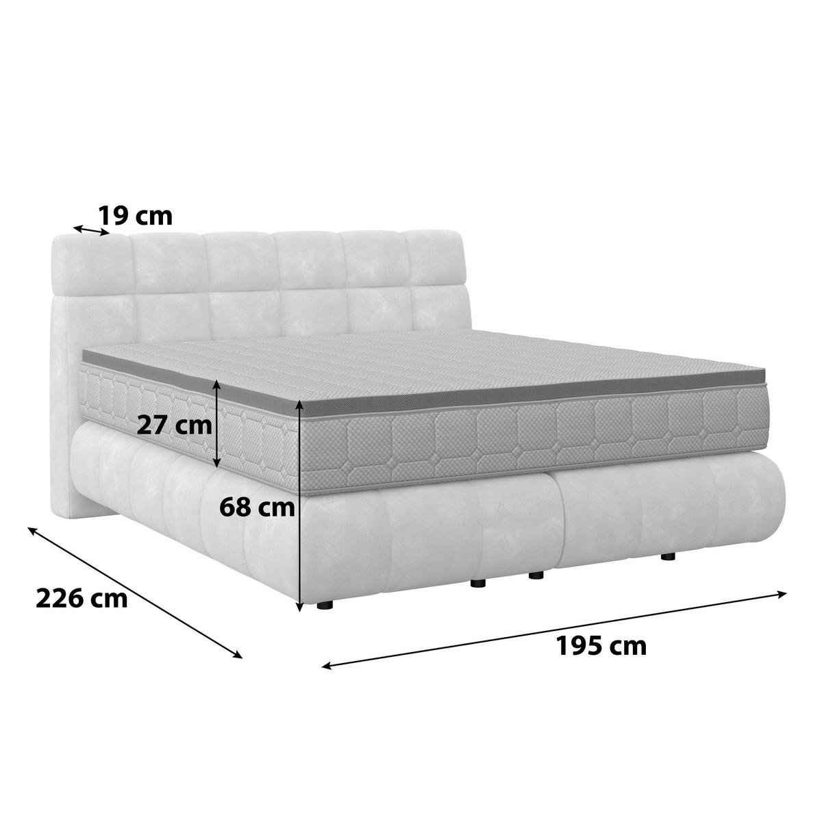 Boxspringbett Nobu Hellgrau, LF: 180x200 cm - Hellgrau/Schwarz, Trend, Holz/Textil (180/200cm)