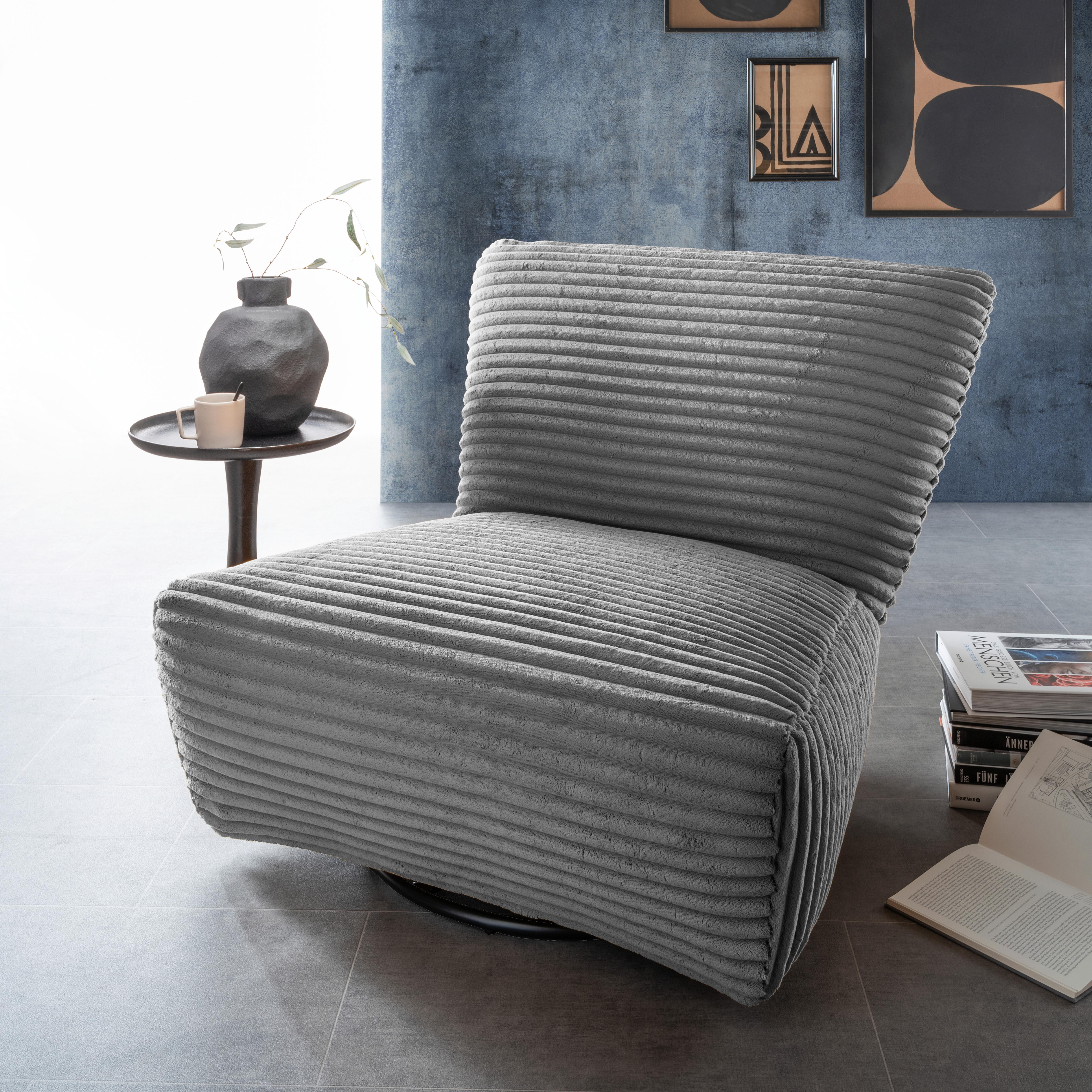 XXL-Sessel Cremallo Grau 360° drehbar, B: 95 cm - Schwarz/Grau, Trend, Textil (95/77/94cm) - Livetastic