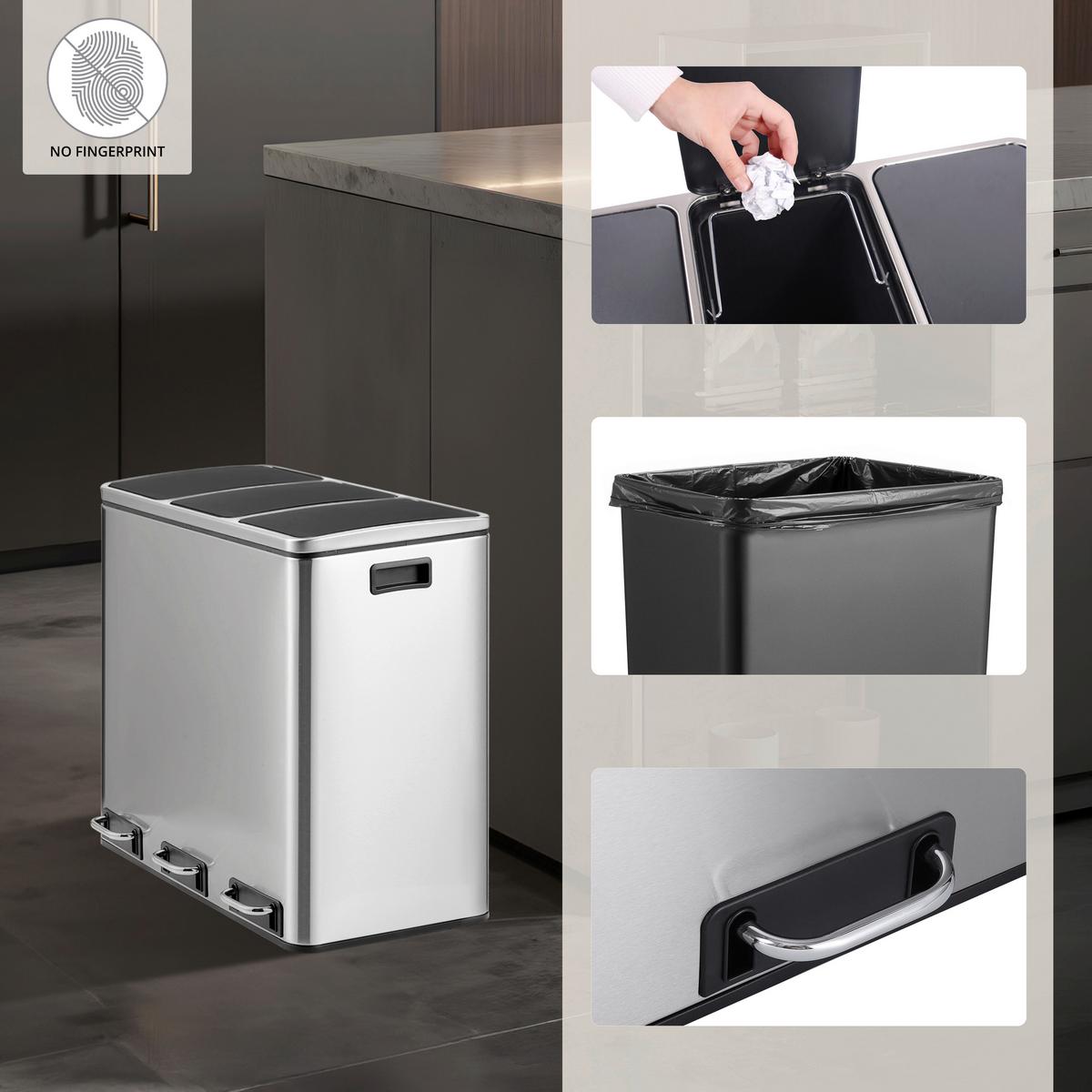 ABFALLEIMER Clean Silberfarben B: 61cm - Silberfarben/Schwarz, MODERN, Kunststoff/Metall (61/56/31.5cm) - MID.YOU