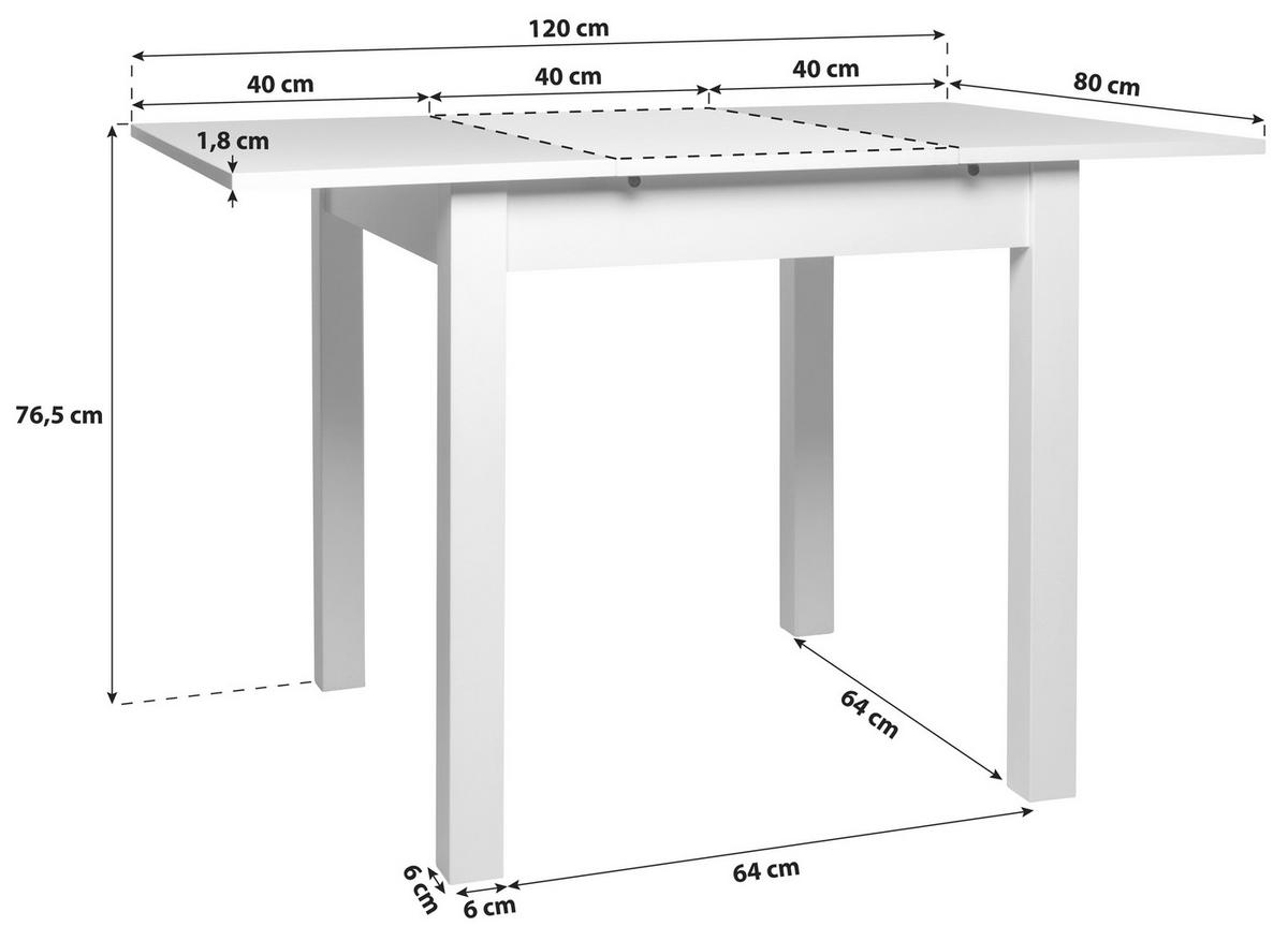 Esstisch ausziehbar Coburg 80-120x80 cm Weiß - Weiß, Design, Holzwerkstoff (80/80/76,5cm) - MID.YOU