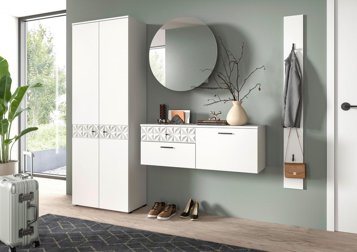 Garderobe Prisma Weiß B: 195 Cm - Weiß, Design, Glas/Holzwerkstoff (195/192/34cm) - MID.YOU