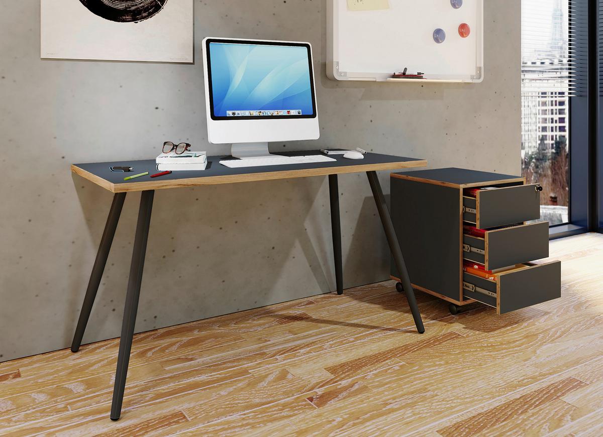 Schreibtisch Salia Anthrazit/Eiche Dekor B:110 cm - Honigeiche/Anthrazit, Design, Holzwerkstoff/Metall (110/50/70cm) - MID.YOU