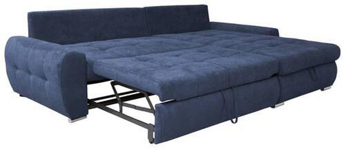 Ecksofa Mit Schlaffunktion Solar Dunkelblau 277x175 Cm - Chromfarben/Dunkelblau, Design, Textil (277/175cm) - Livetastic