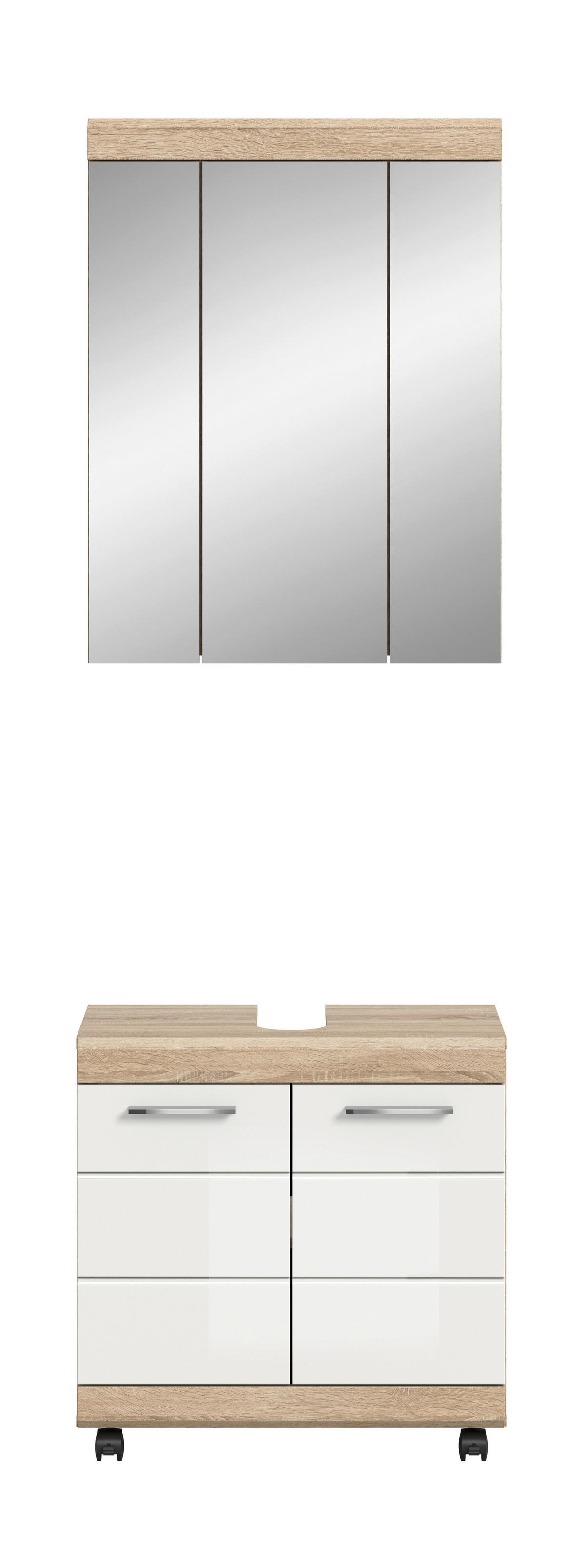BADEZIMMER Eiche Dekor/Weiß B: 60cm - Weiß Hochglanz/Schwarz, Trend, Glas/Holzwerkstoff (60cm) - MID.YOU