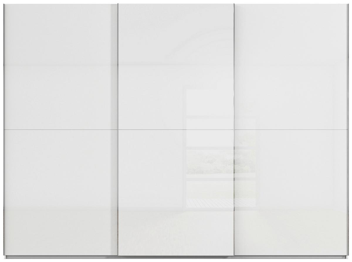 Schwebetürenschrank Fifty 3trg Weiß/weißglas, B: 301 Cm - Weiß, KONVENTIONELL, Glas/Holzwerkstoff (301/222/64cm) - Luca Bessoni