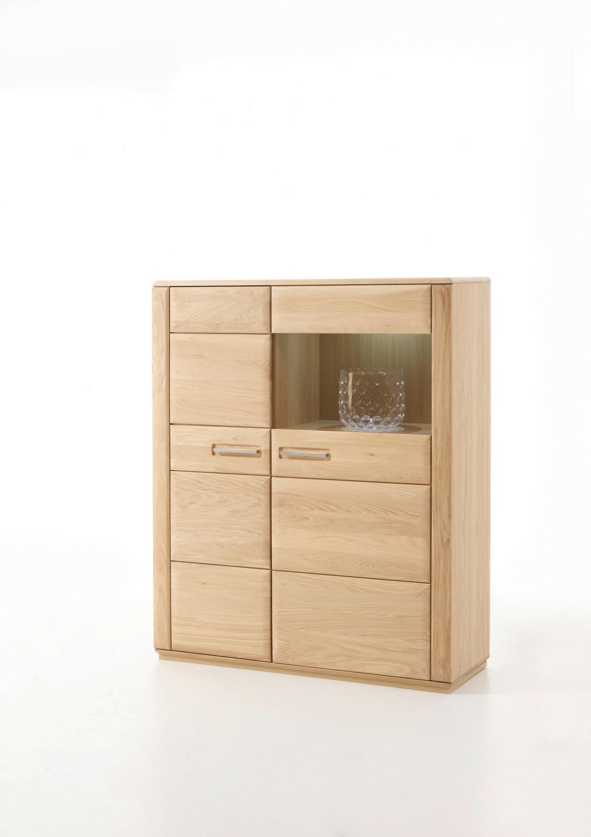 Highboard teilmassiv B: 107 cm Sena Eichefarben - Eichefarben, Design, Glas/Holz (107/131/38cm) - Livetastic