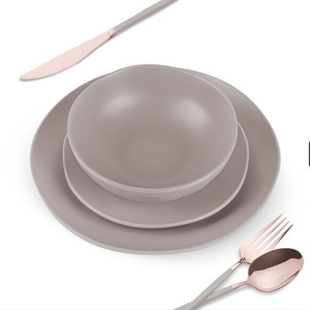 Tellerset Taupe, 18-Tlg. - Taupe, Basics, Keramik