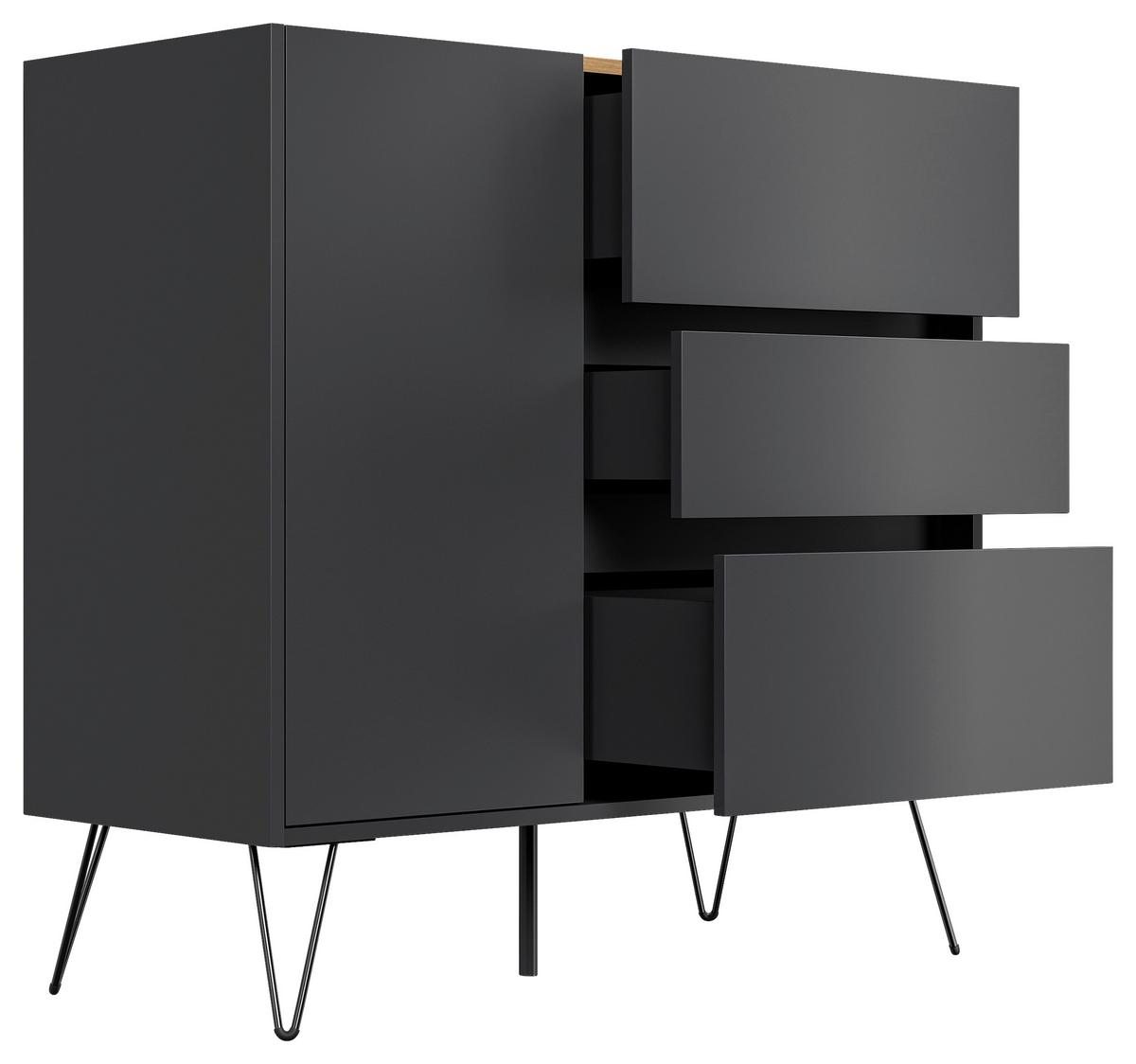 Sideboard Posseik Industrial Graphitfarben/Eichef. B: 99 cm - Eichefarben/Schwarz, Design, Holzwerkstoff (99/93,6/42cm) - P & B