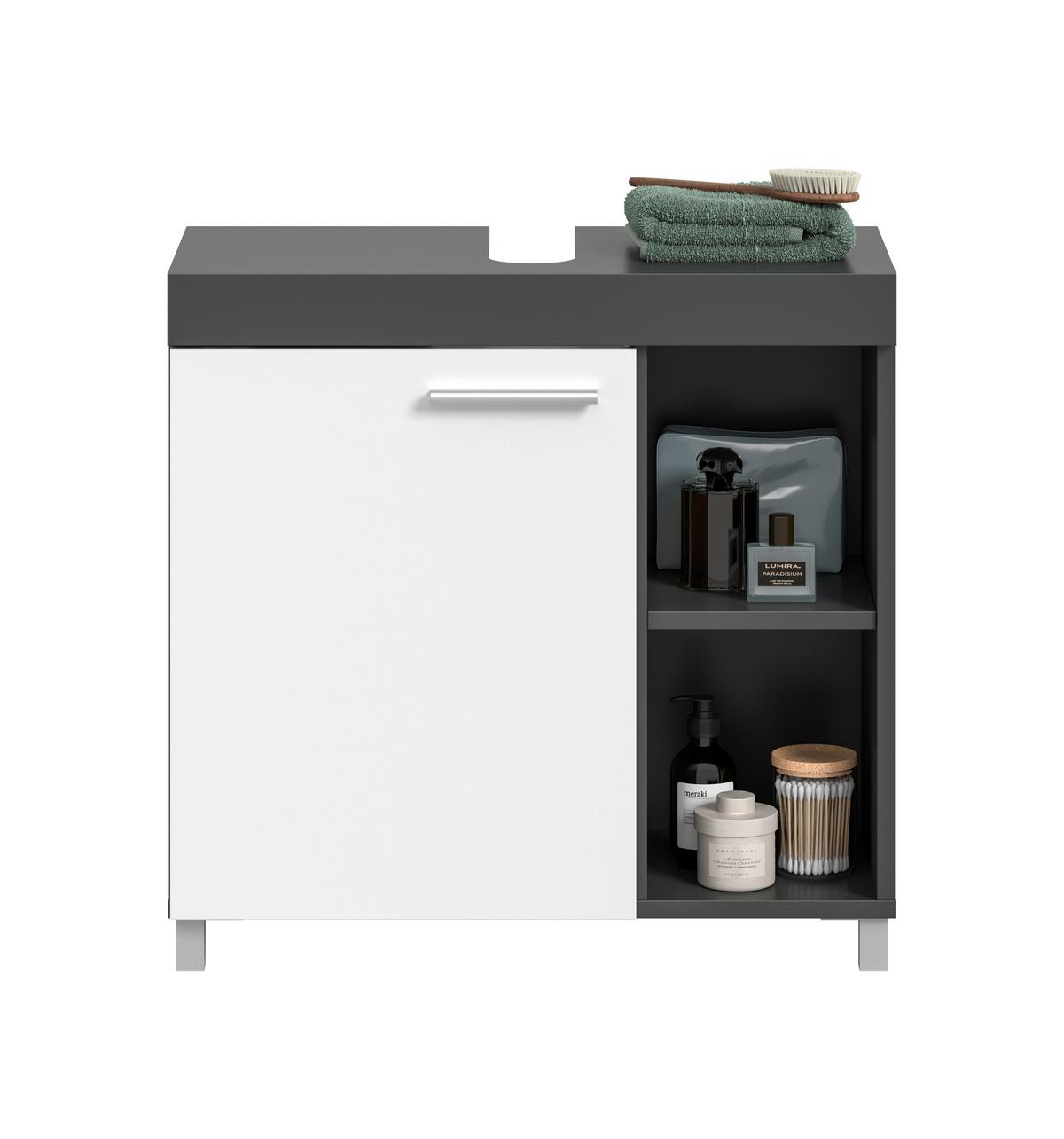 Waschbeckenunterschrank Noah Anthrazit/Weiß B: 65cm - Anthrazit/Silberfarben, Trend, Holzwerkstoff (65/63/31cm) - MID.YOU