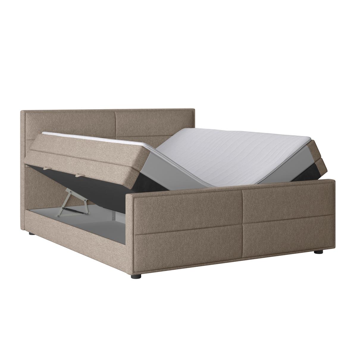 Boxspringbett mit Bettkasten Palermo 180x200 Beige - Beige/Schwarz, MODERN, Holz/Holzwerkstoff (180/200cm) - MID.YOU