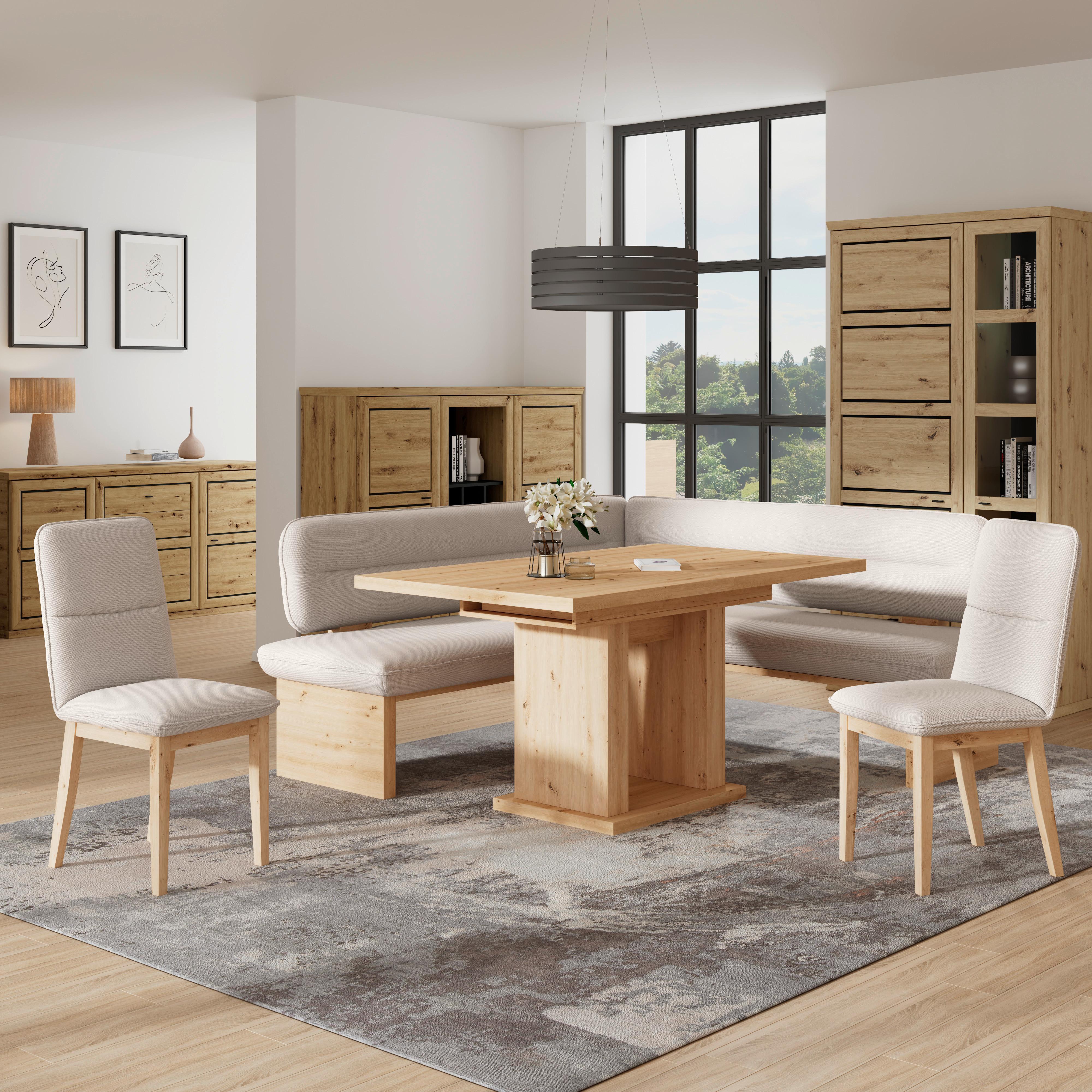 Eckbank Beluna Ii Wesbstoff Beige, B: 192cm - Eichefarben/Beige, KONVENTIONELL, Holz/Textil (192/170cm) - James Wood