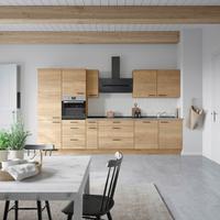 Kuchynská linka 360 cm, dub Sierra - čierna/farba duba, Modern, kov/kompozitné drevo (360cm) - Nobilia