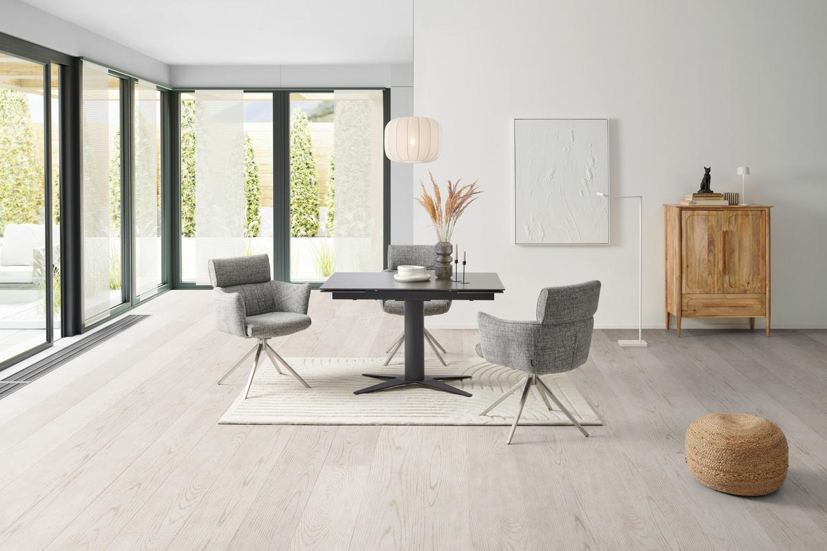 Armlehnstuhl Bathia Grau, Sitzfl. 360° drehbar - Edelstahlfarben/Grau, KONVENTIONELL, Textil/Metall (61/89/63cm) - Livetastic