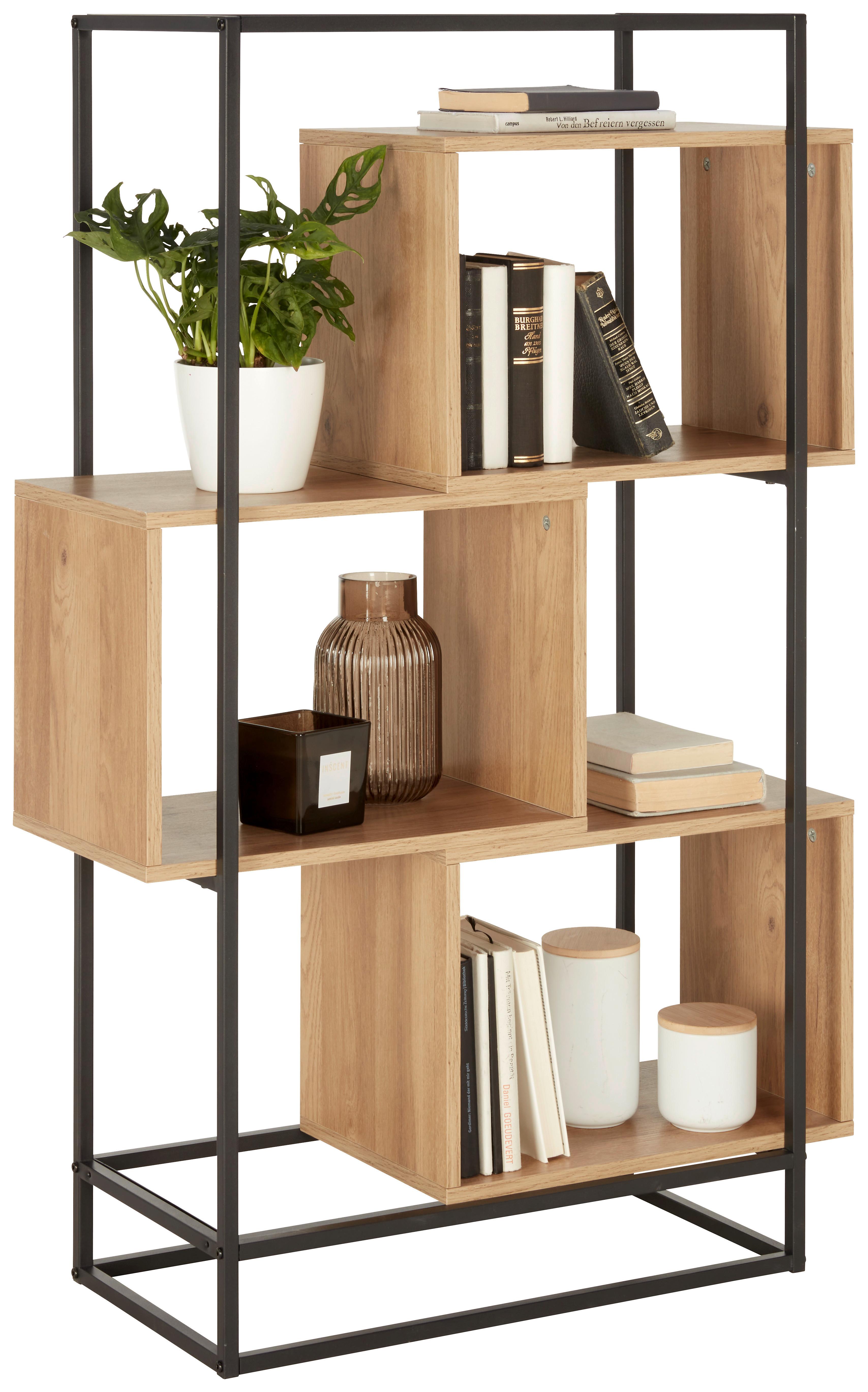 REGÁL ADRIAN -EXKLUSIV- - černá/přírodní barvy, Moderní, kov/kompozitní dřevo (80/126/33cm) - Mömax