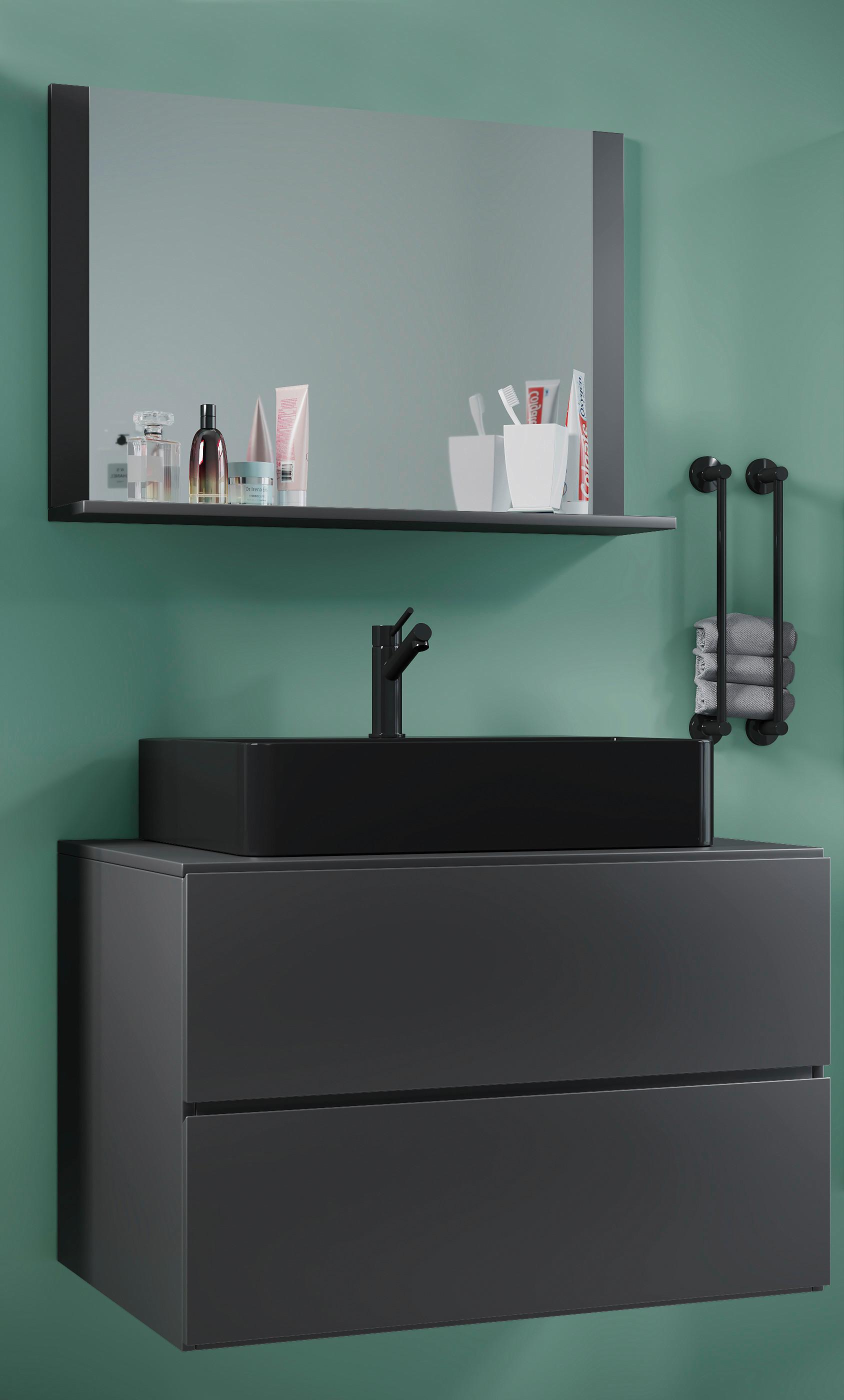 Badezimmer Lendas Bl M - Anthrazit/Schwarz, MODERN, Glas/Keramik (81cm) - MID.YOU