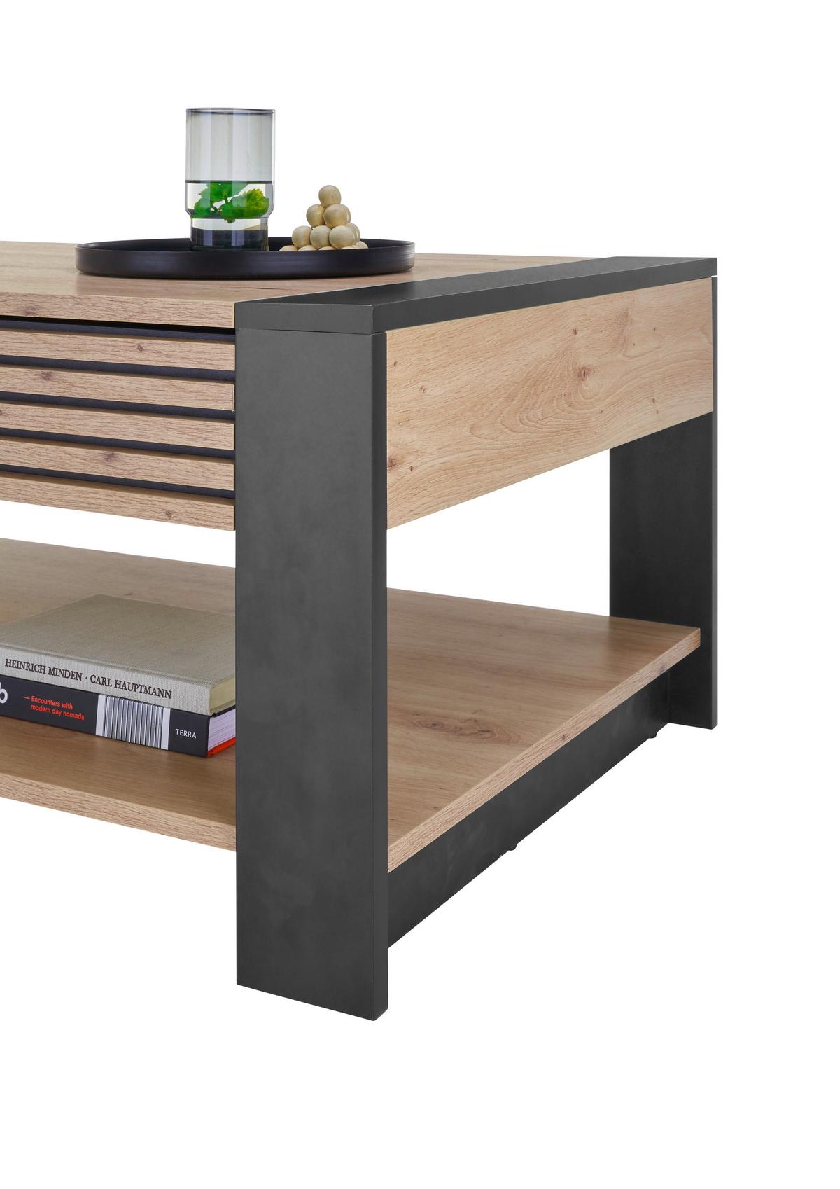 Couchtisch + Lade Felipe Eiche Artisan Dekor - Schwarz/Eiche Artisan, Design, Holzwerkstoff (108/42/60cm) - Livetastic