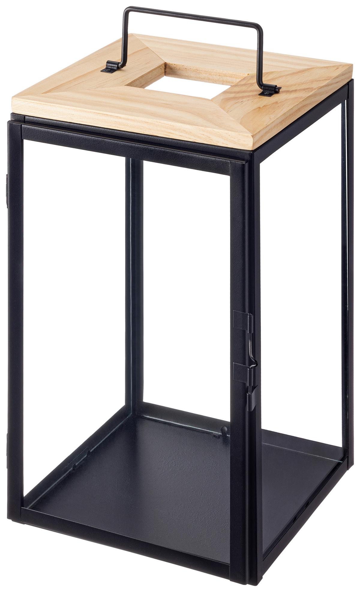 LATERNE Denis H: 35 cm - Schwarz/Naturfarben, KONVENTIONELL, Glas/Holz (20/21/35cm) - Luca Bessoni