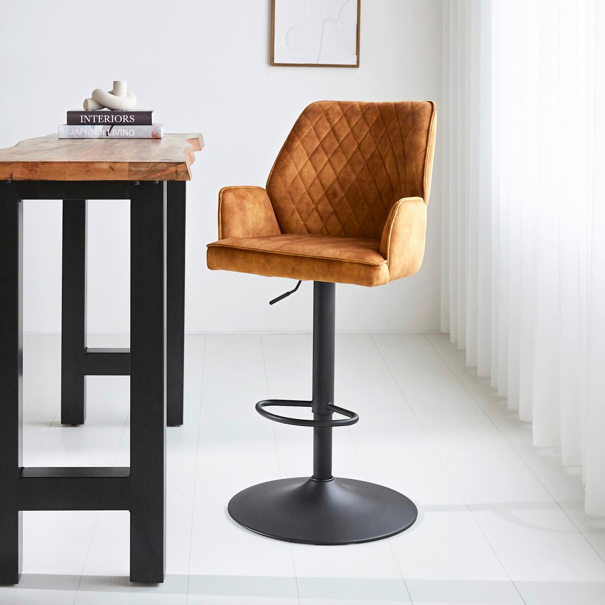 Barhocker-Set Donny Cognac B: 54 cm - Cognac/Goldfarben, MODERN, Textil/Metall (54/100/58cm) - MID.YOU