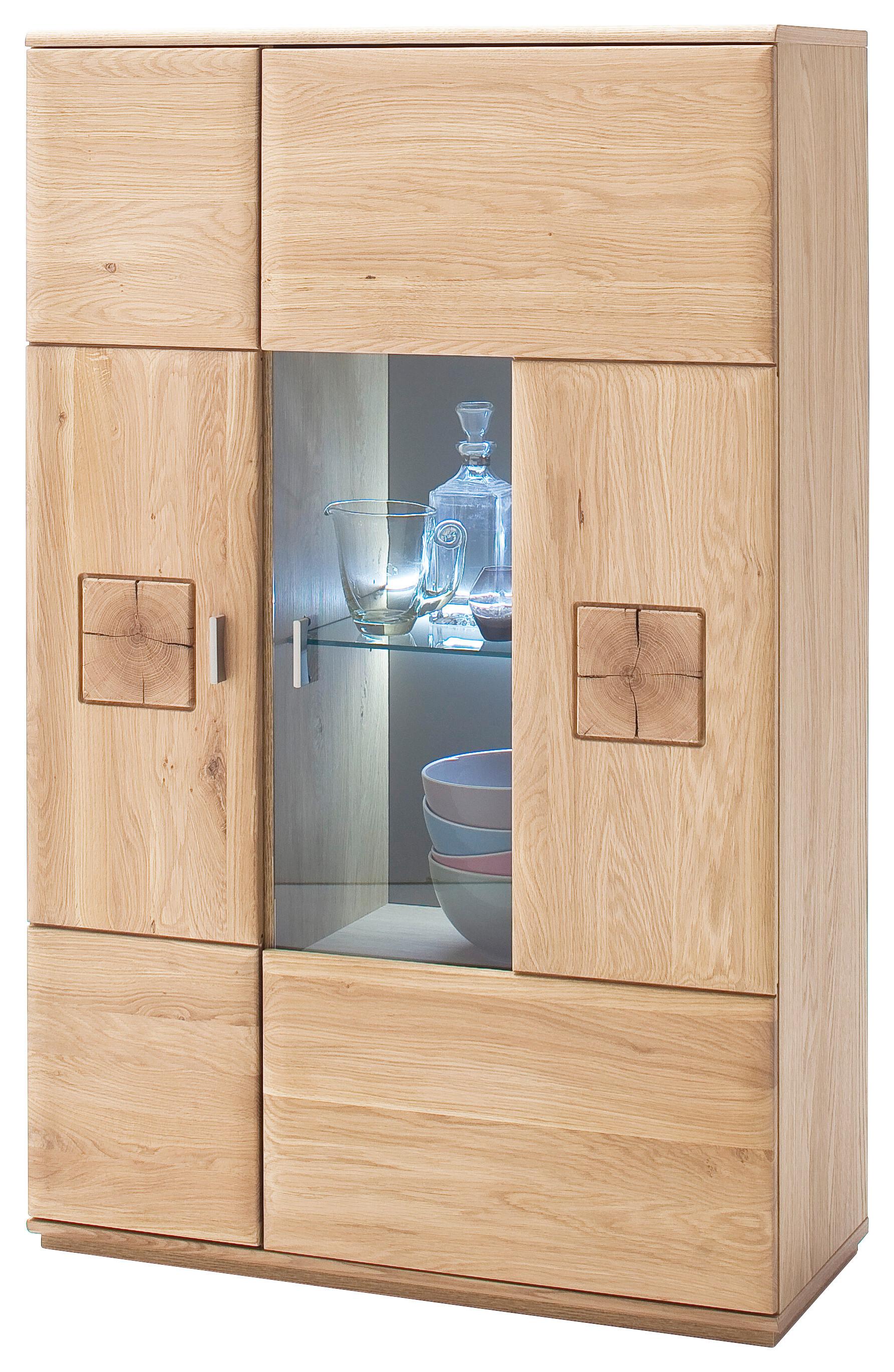 Highboard Teilmassiv B: 90 Cm Bologna Eichefarben - Eichefarben, Design, Glas/Holz (90/141/38cm) - Livetastic
