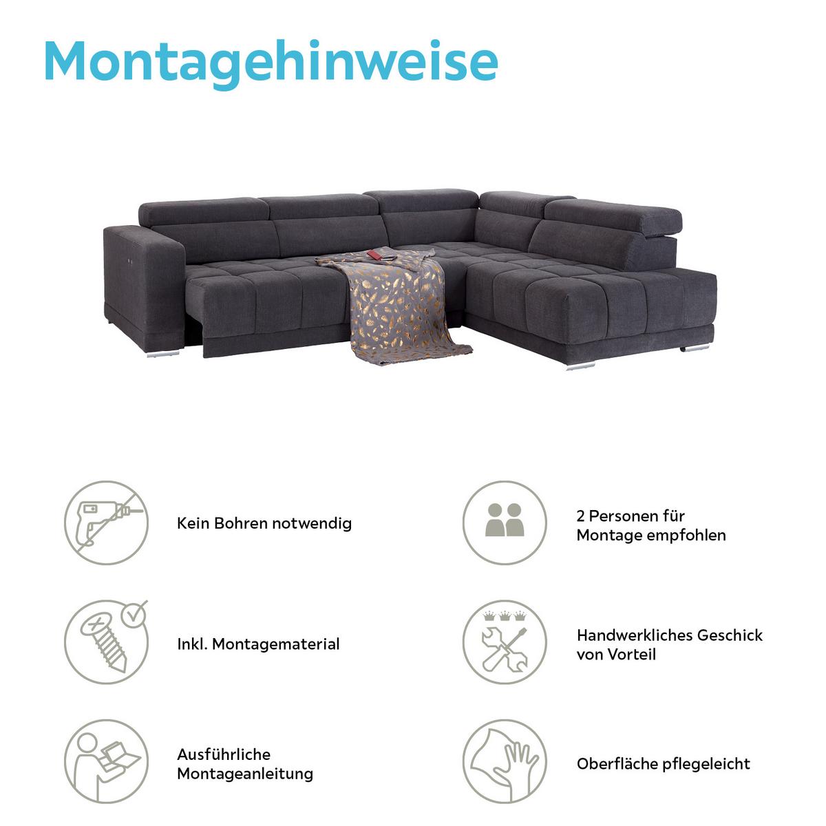 Ecksofa mit Relaxfunktion Hogan Ra, Grau - Silberfarben/Grau, MODERN, Holz/Textil (299/212cm) - Livetastic