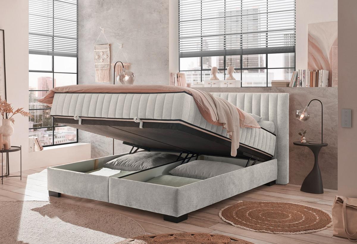 Boxbett Nagol C - Beige/Schwarz, MODERN, Holzwerkstoff/Textil (180/200cm) - MID.YOU