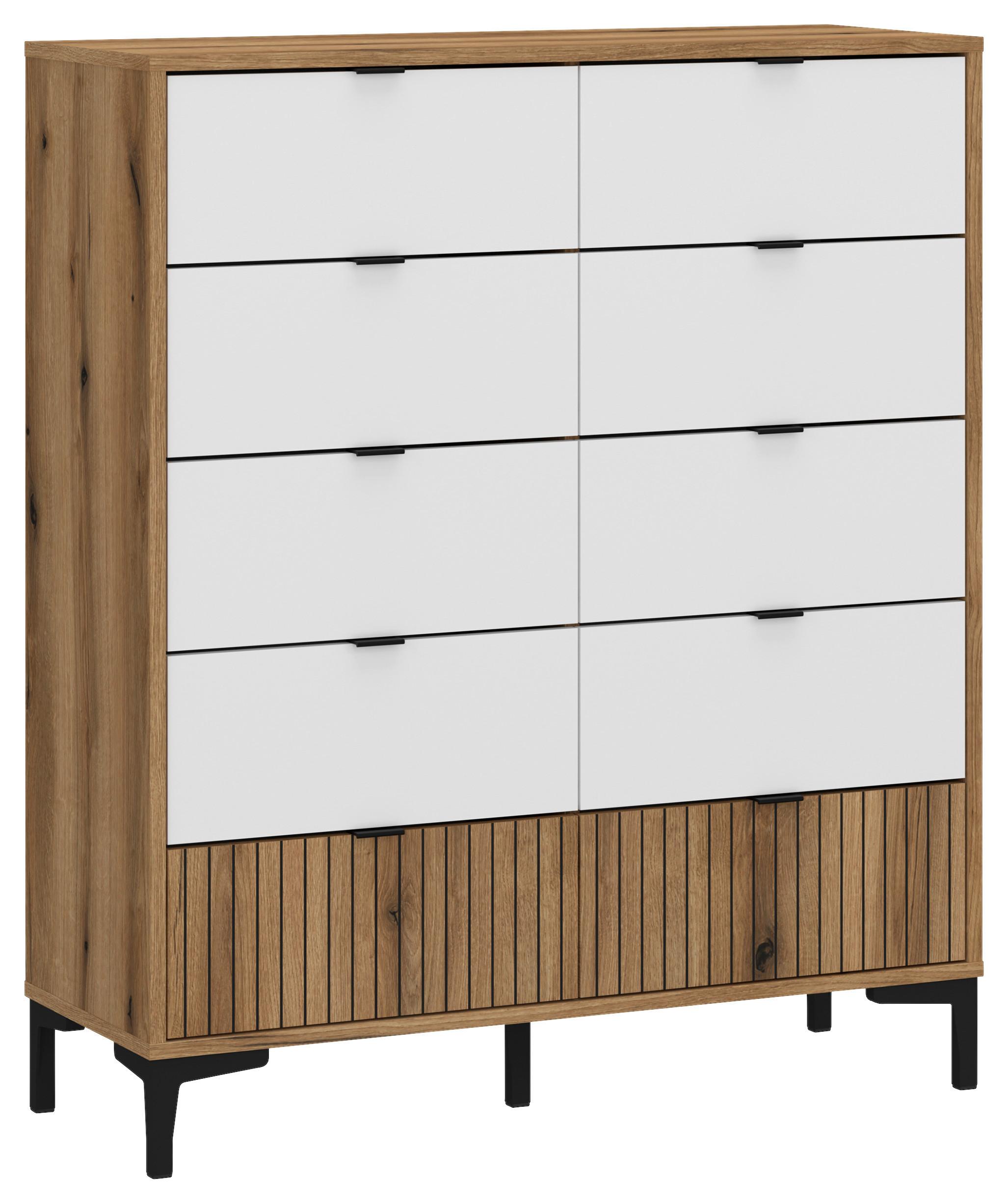 Kommode Ricko Eichefarben/weiß B: 91,5 Cm - Eichefarben/Schwarz, Trend, Holzwerkstoff (91,5/111,6/40cm)