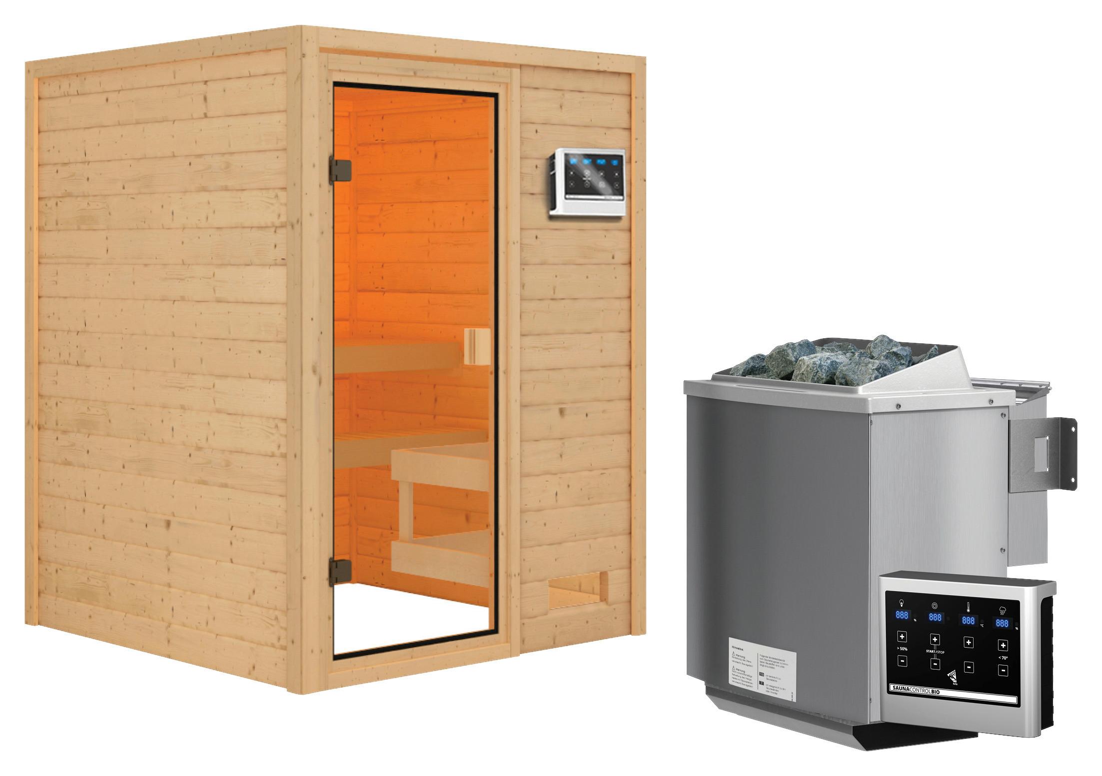 Sauna Tolouse Mit Ext. Steuerung 9-Kw-Ofen - Naturfarben, MODERN, Holz (145/187/145cm) - Karibu