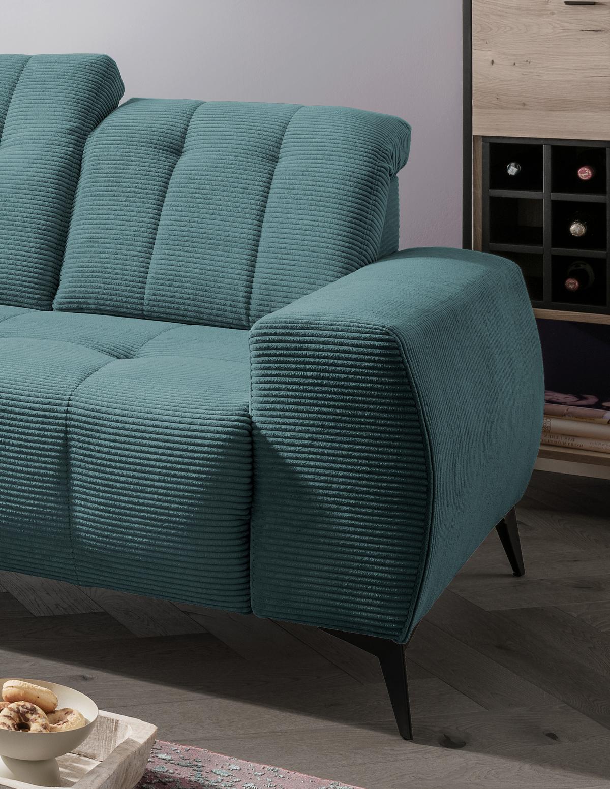 Ecksofa mit USB Anschluss Sano, Petrol, S: 200x261 cm - Petrol/Schwarz, MODERN, Textil (200/261cm) - Livetastic