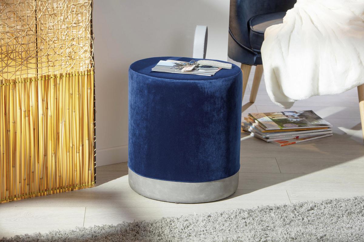 Hocker Osane Samt Blau/Grau Sitz Gepolstert H: 43 cm - Blau/Grau, KONVENTIONELL, Holzwerkstoff/Kunststoff (38/43/32,5cm) - MID.YOU