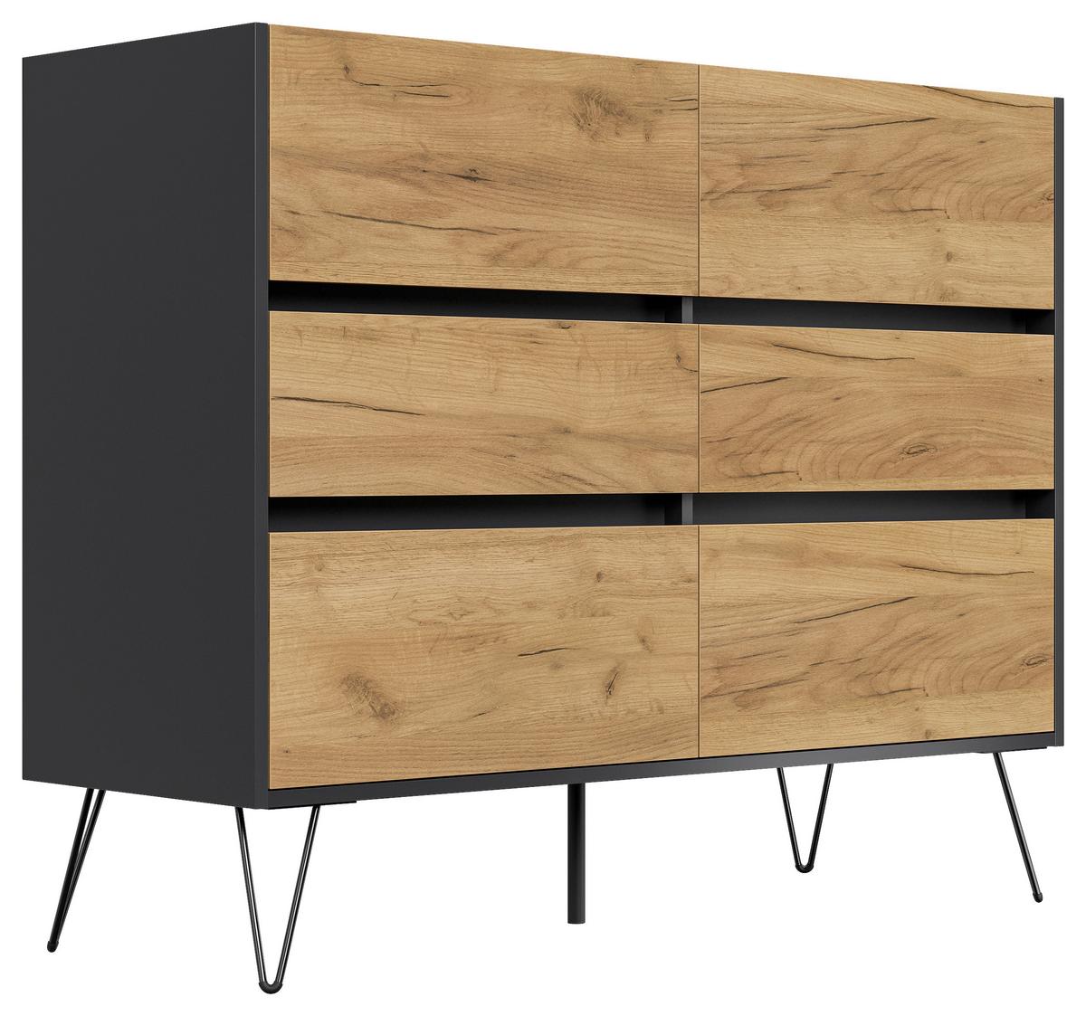 Sideboard Posseik Industrial Graphitfarben/Eichef. B:120 cm - Eichefarben/Schwarz, Design, Holzwerkstoff (120/93,6/42cm) - P & B