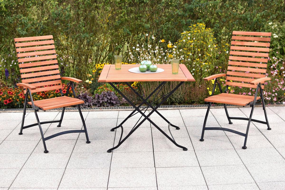 Gartensessel Klappbar Schlossgarten Holz/Metall - Graphitfarben/Naturfarben, KONVENTIONELL, Holz/Metall (55/109/107cm) - Gardenson