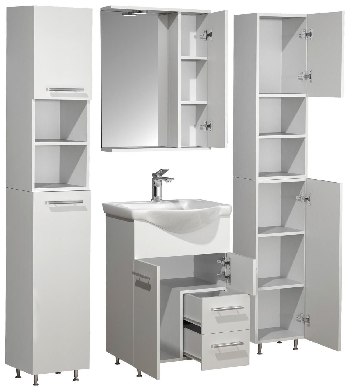 Badezimmer Lisalo L - Silberfarben/Weiß, MODERN, Glas/Keramik (115cm) - MID.YOU