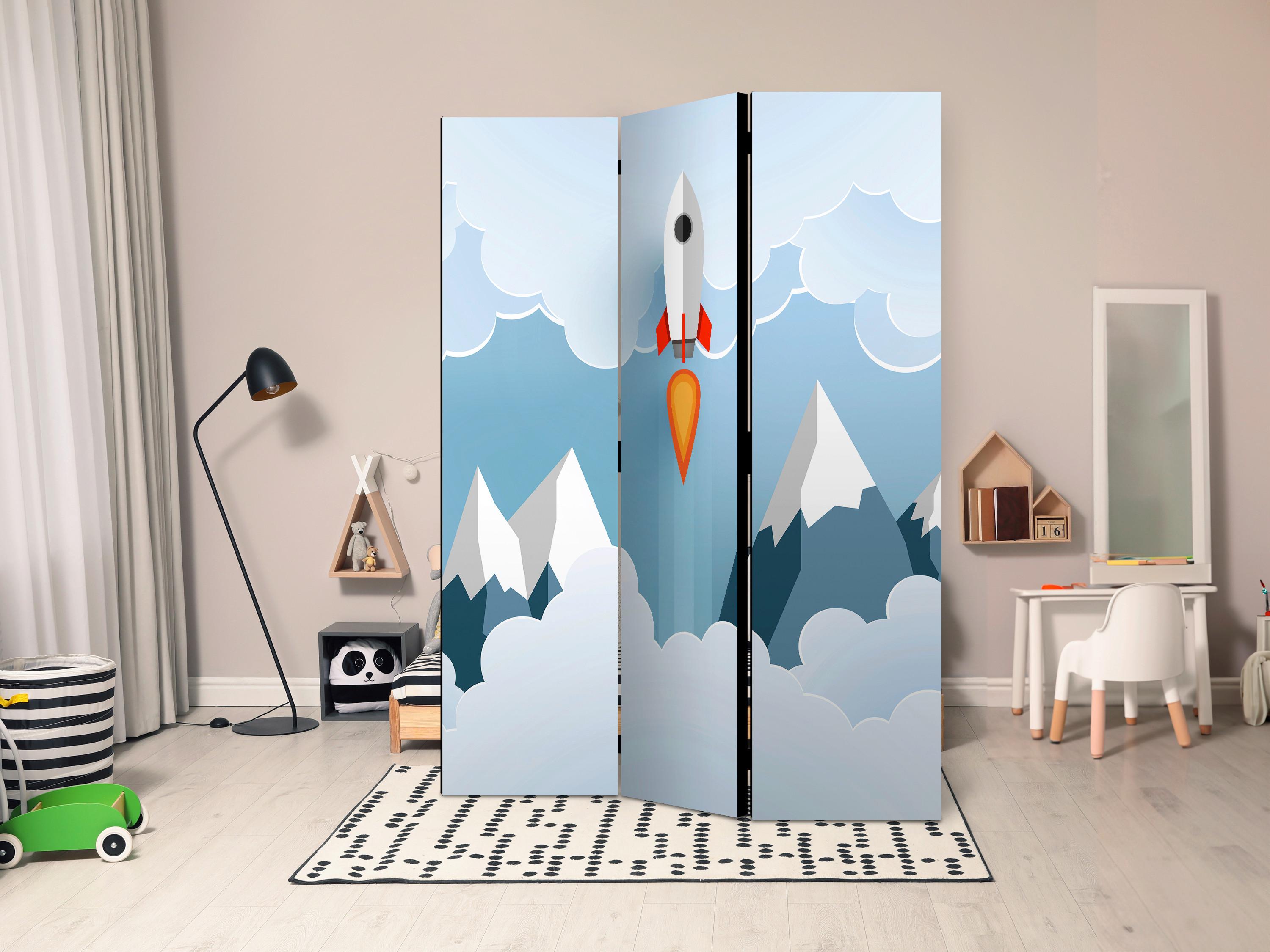 Paravent Weiß Hellblau B: 135 cm - Weiß/Hellblau, Basics, Holz/Textil (135/172/3cm) - artgeist