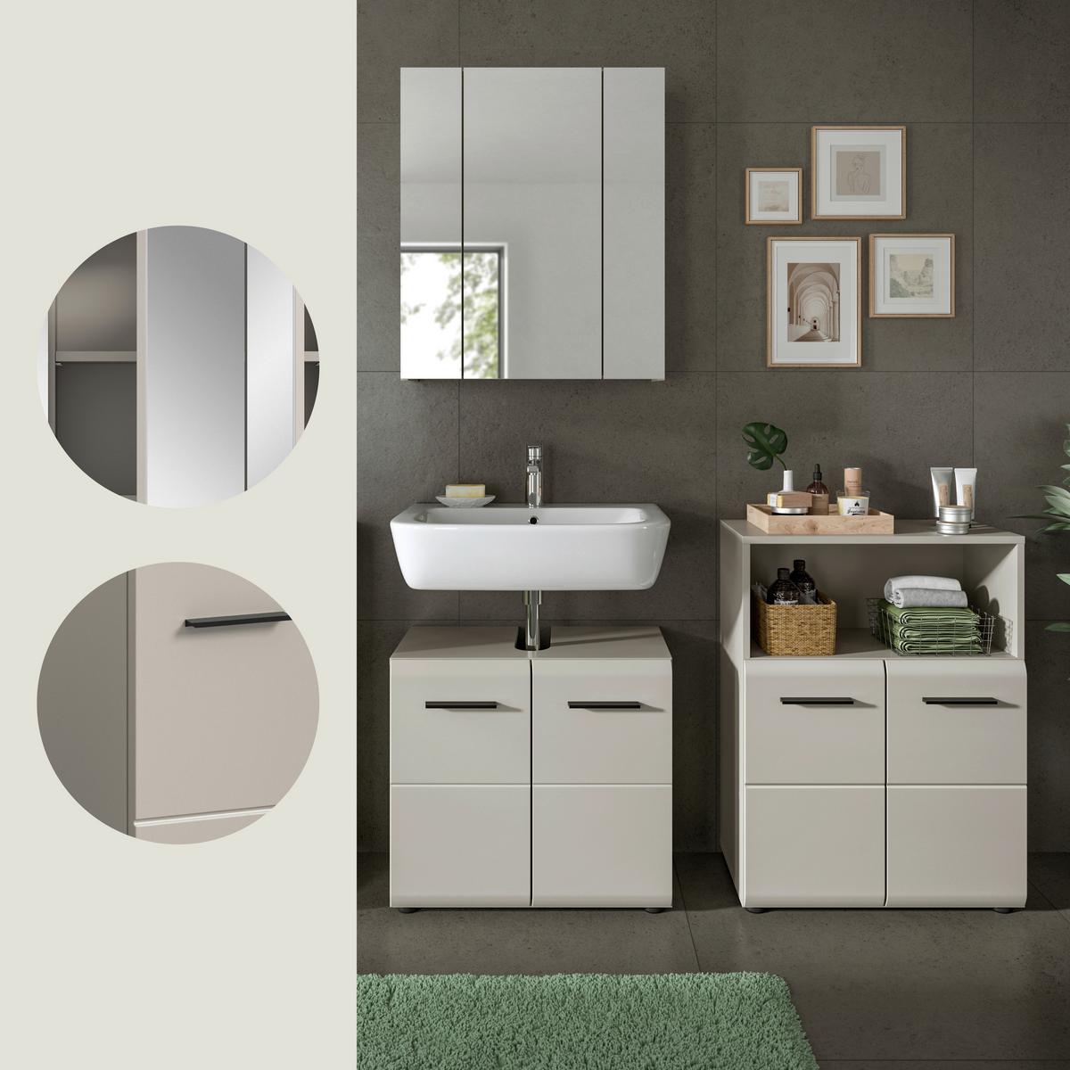 Badezimmer Ice Kaschmir B: 120cm - Kaschmir/Schwarz, Trend, Glas/Holzwerkstoff (120cm) - MID.YOU